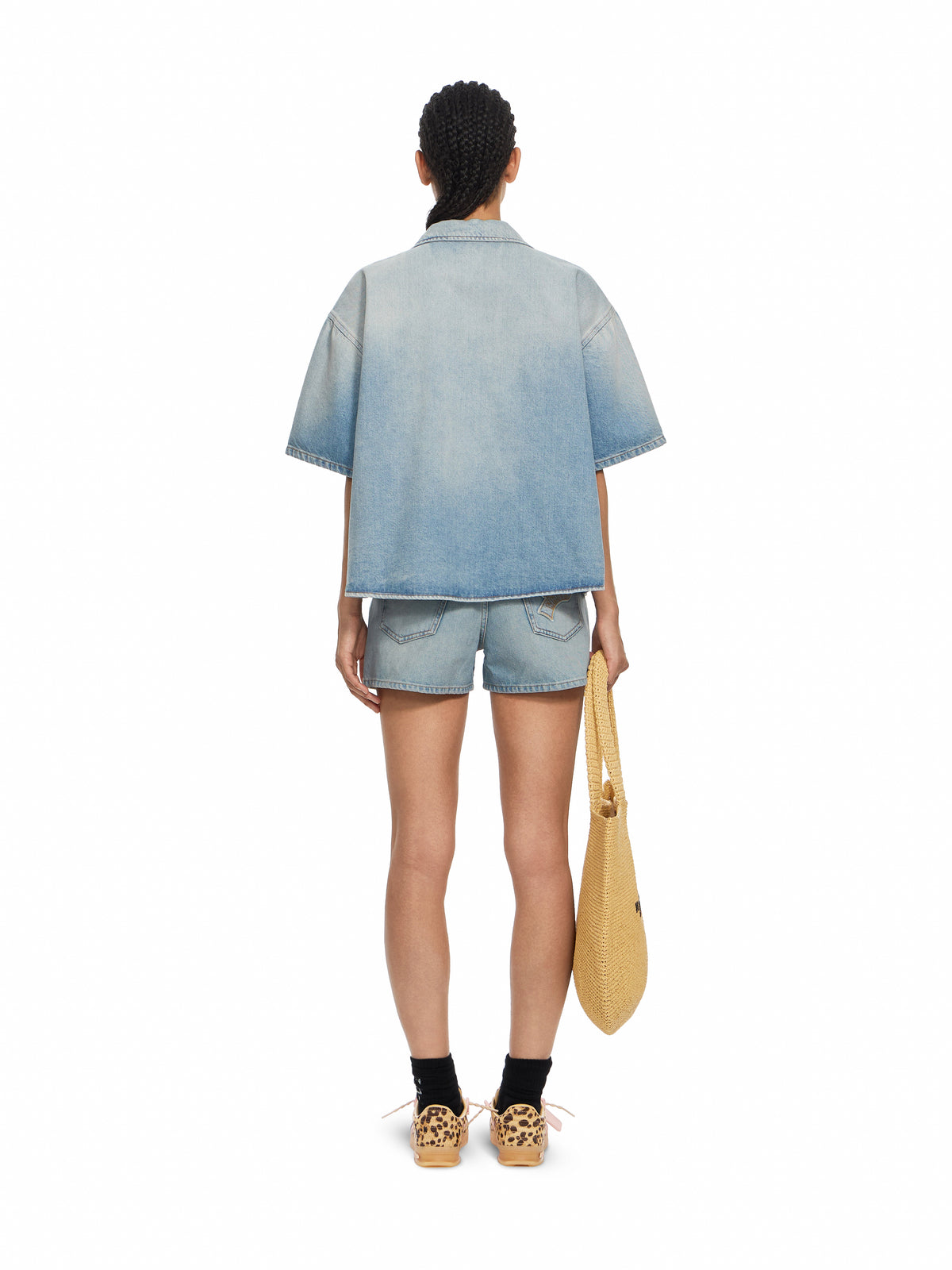 OFF WHITE College Patch Denim Shorts Bleachobacco 2FJ00584B