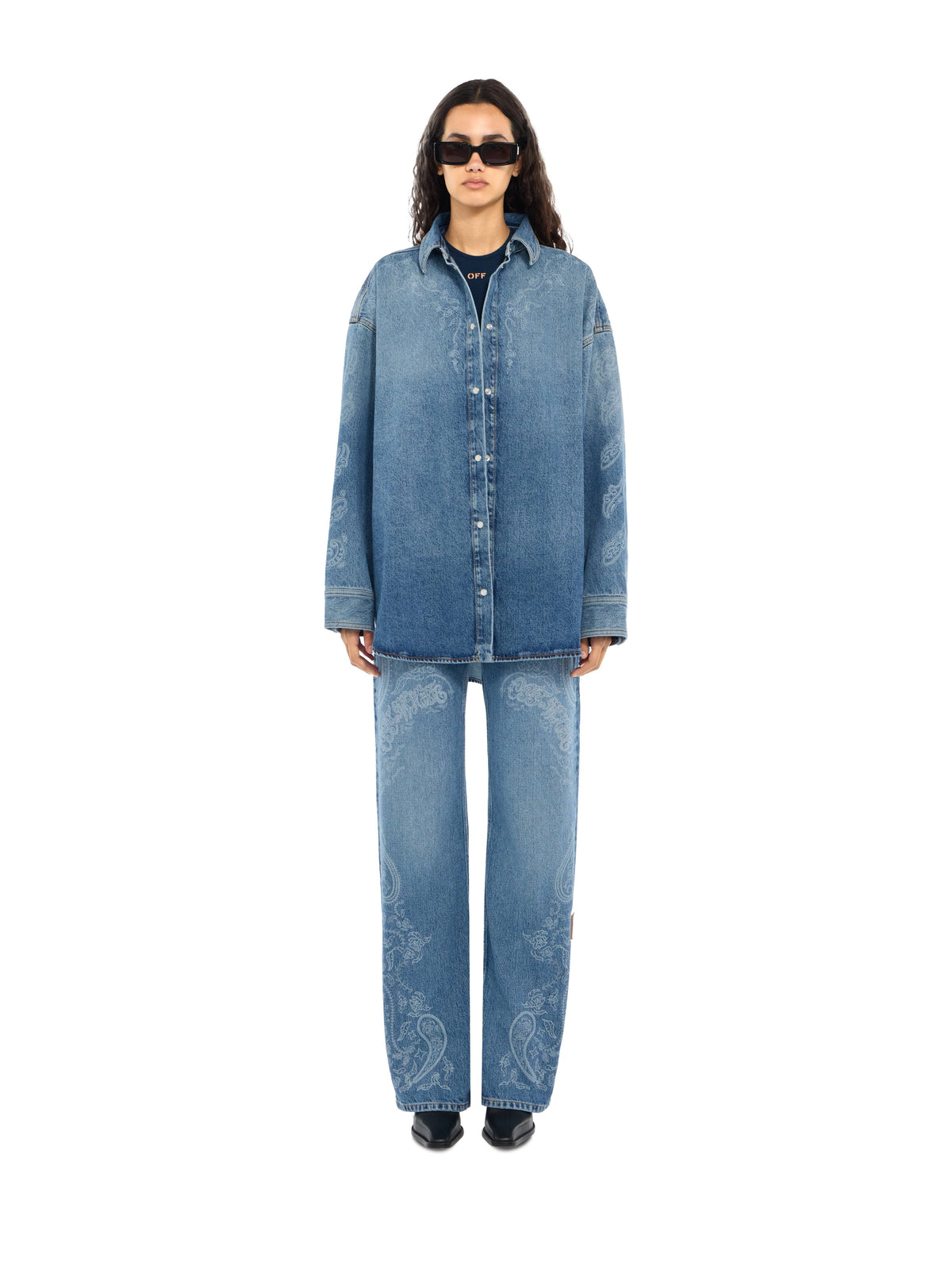 OFF WHITE Paisley Susy Denim Pants Light Medium Blue White 2FM00605B