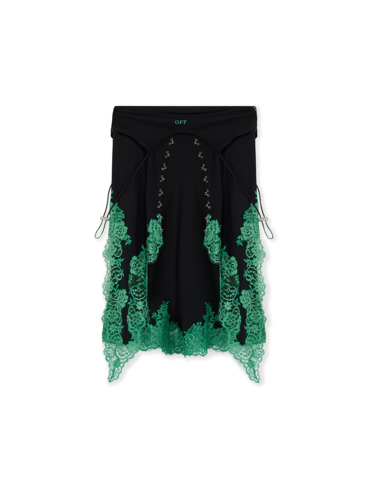OFF WHITE Silk Lingerie Corset Midi Skirt Black Kelly Green 2FS00746B