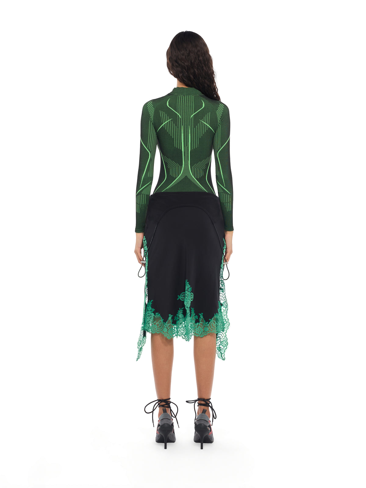 OFF WHITE Silk Lingerie Corset Midi Skirt Black Kelly Green 2FS00746B