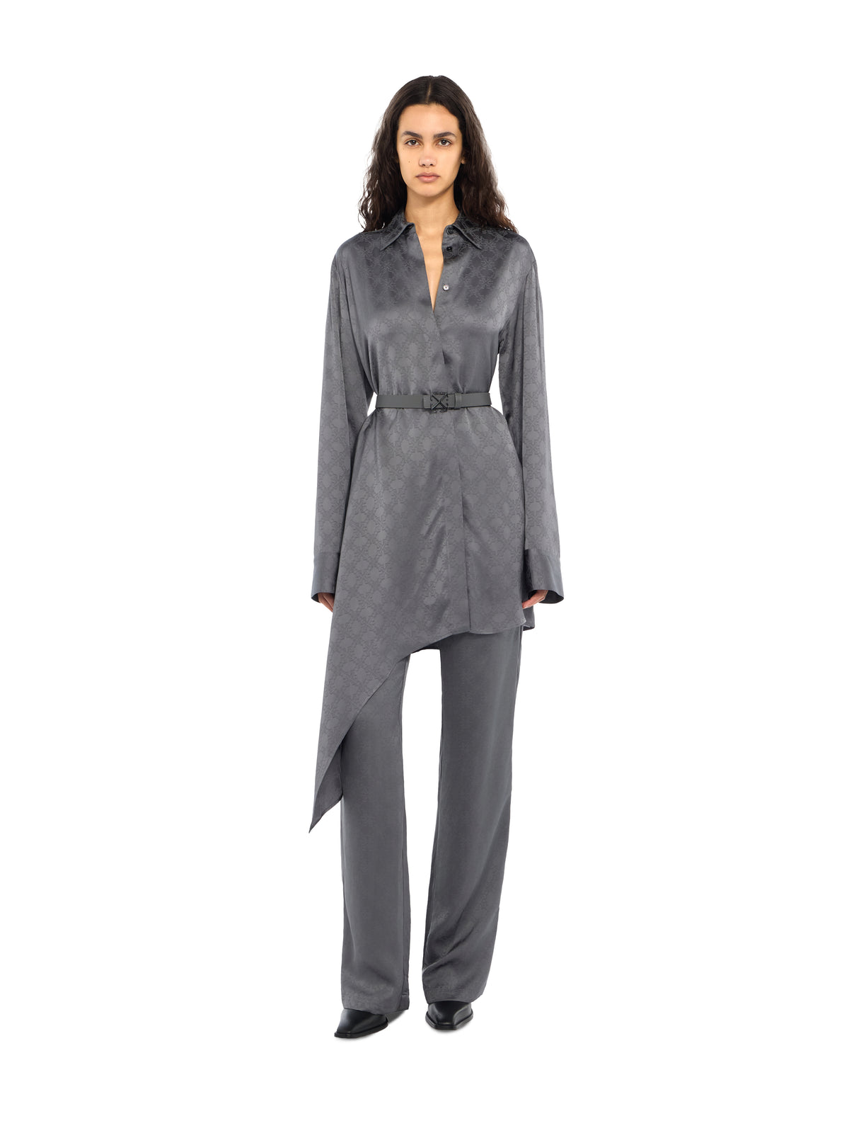 OFF WHITE Monogram Jacquard Asymmetric Shirt Dress Rosin Rosin 2FU00339T