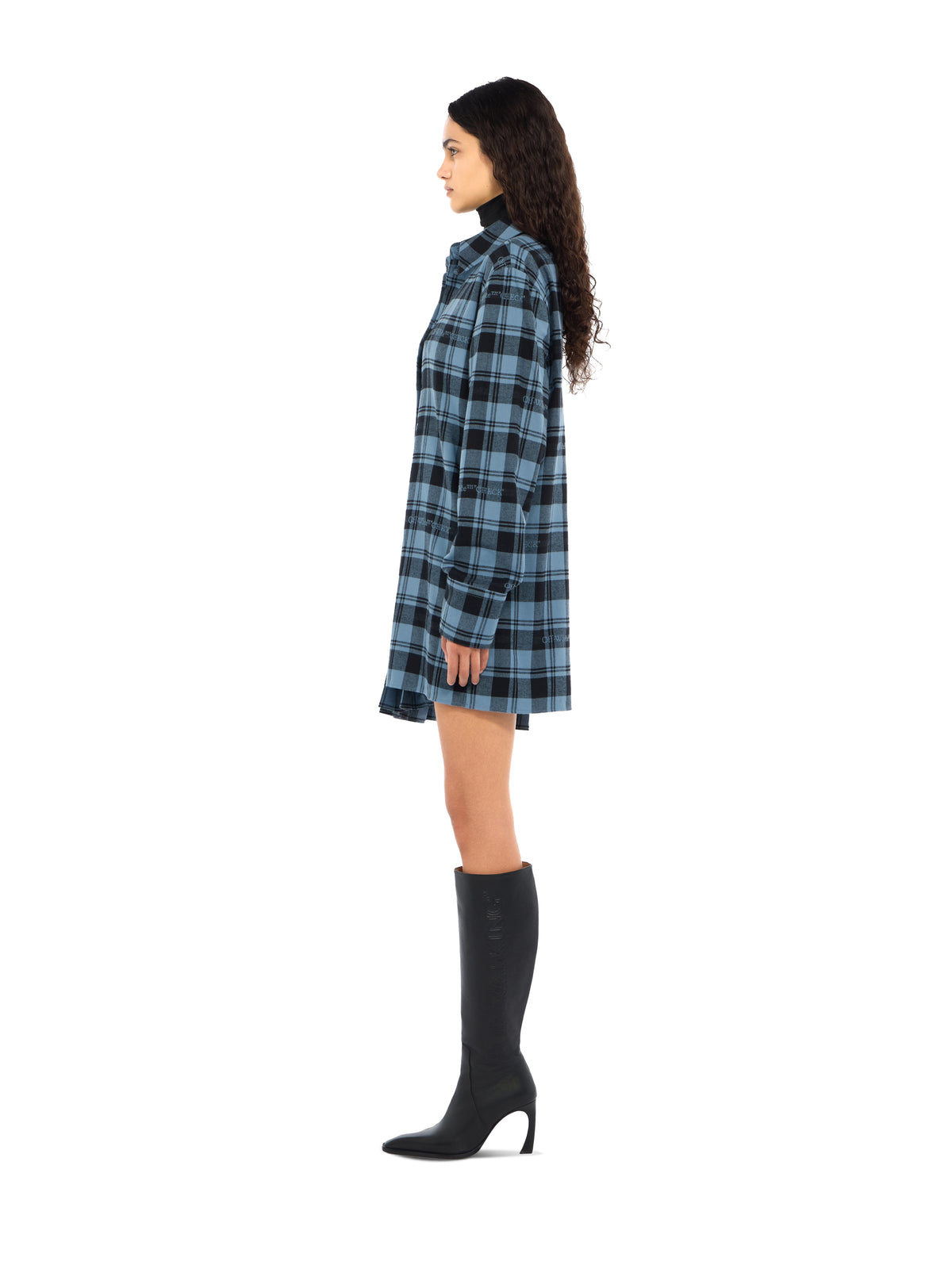 OFF WHITE Check Flannel Panel Mini Dress Citadel Black 2FU00353T