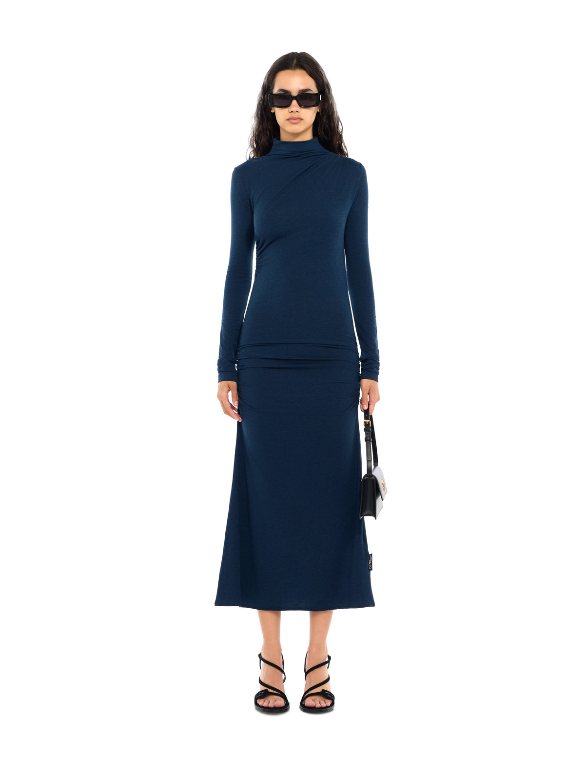 OFF WHITE Draped Turtleneck Midi Dress Blue Melange Blue Melange 2FU00397T
