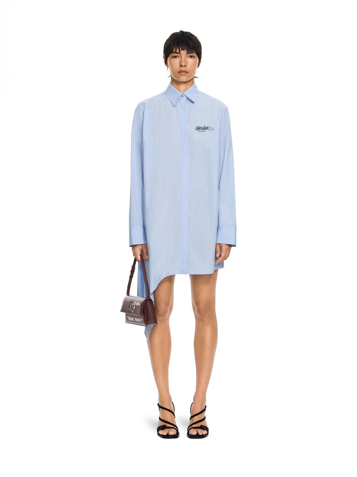OFF WHITE Striped Poplin Asymmetric Shirt Dress Heather Dark Sapphire 2FU00398T