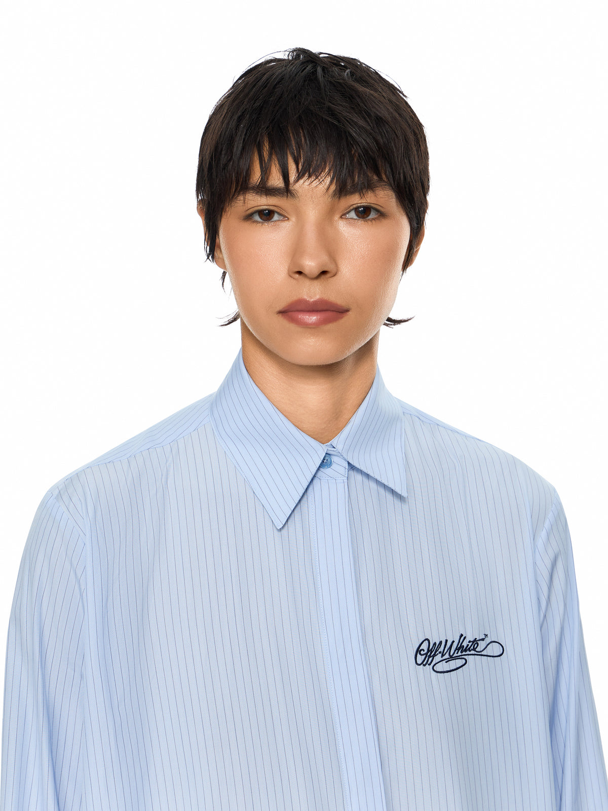 OFF WHITE Striped Poplin Asymmetric Shirt Dress Heather Dark Sapphire 2FU00398T