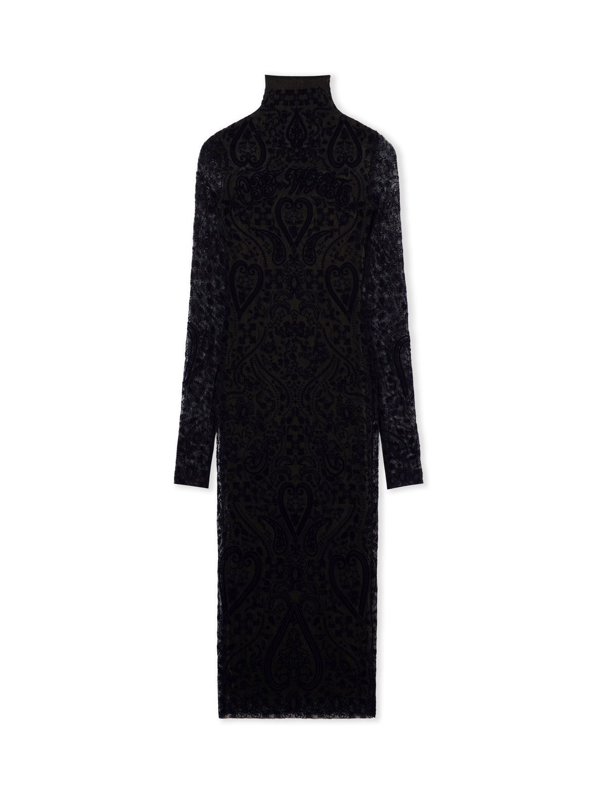 Paisley Flock Mock-Neck Midi Dress