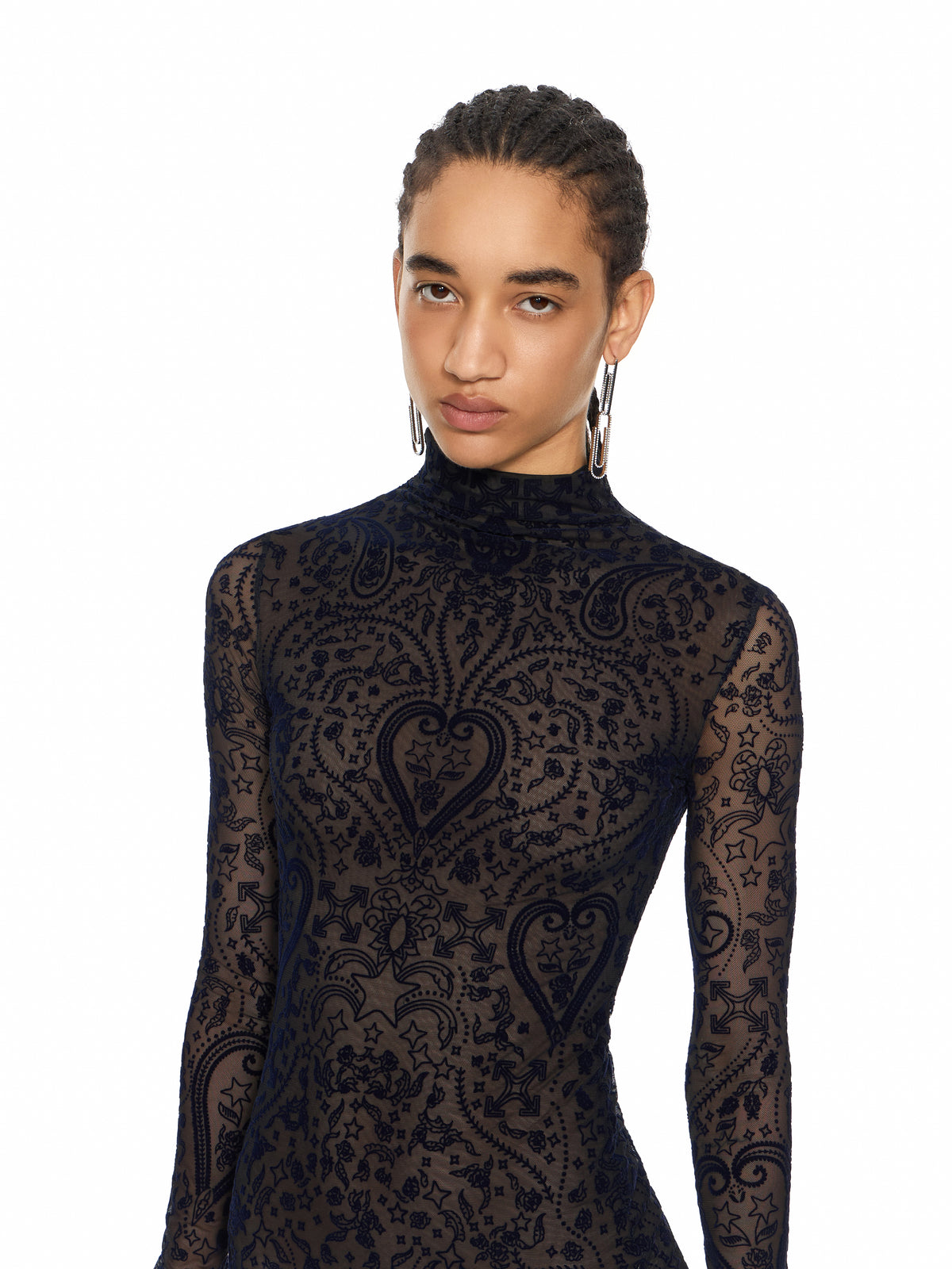 OFF WHITE Paisley Flock Mock-Neck Midi Dress Dark Sapphire Dark Sapphire 2FU00543T