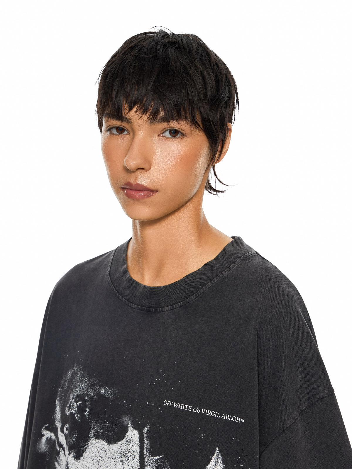 OFF WHITE Dreaming Narciso T-Shirt Dress Fade Out Black White 2FU00594T