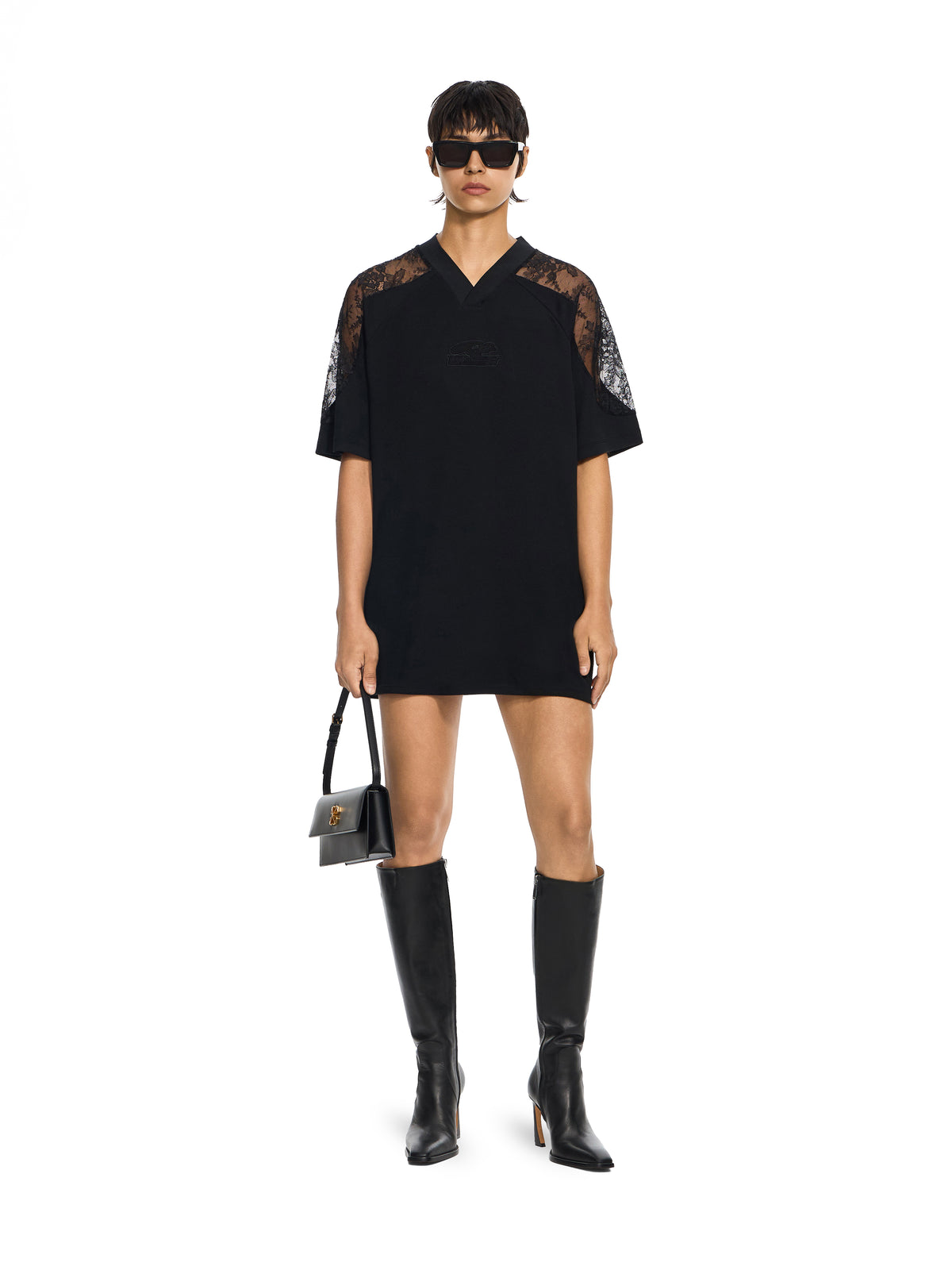 OFF WHITE Lace Insert Soccer Dress Black-Black 2FU00648T