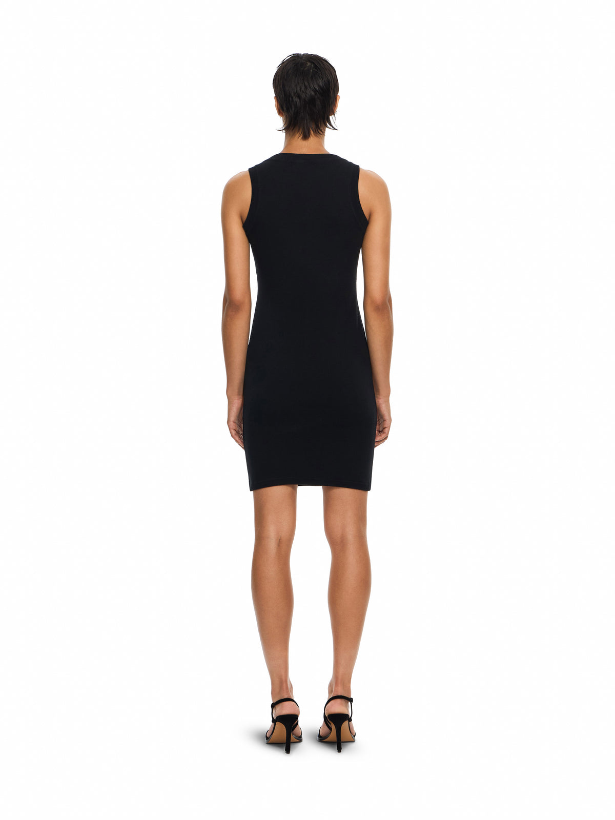 OFF WHITE Off Stamp Ribbed Round-Neck Mini Dress Black-White 2FU00680T