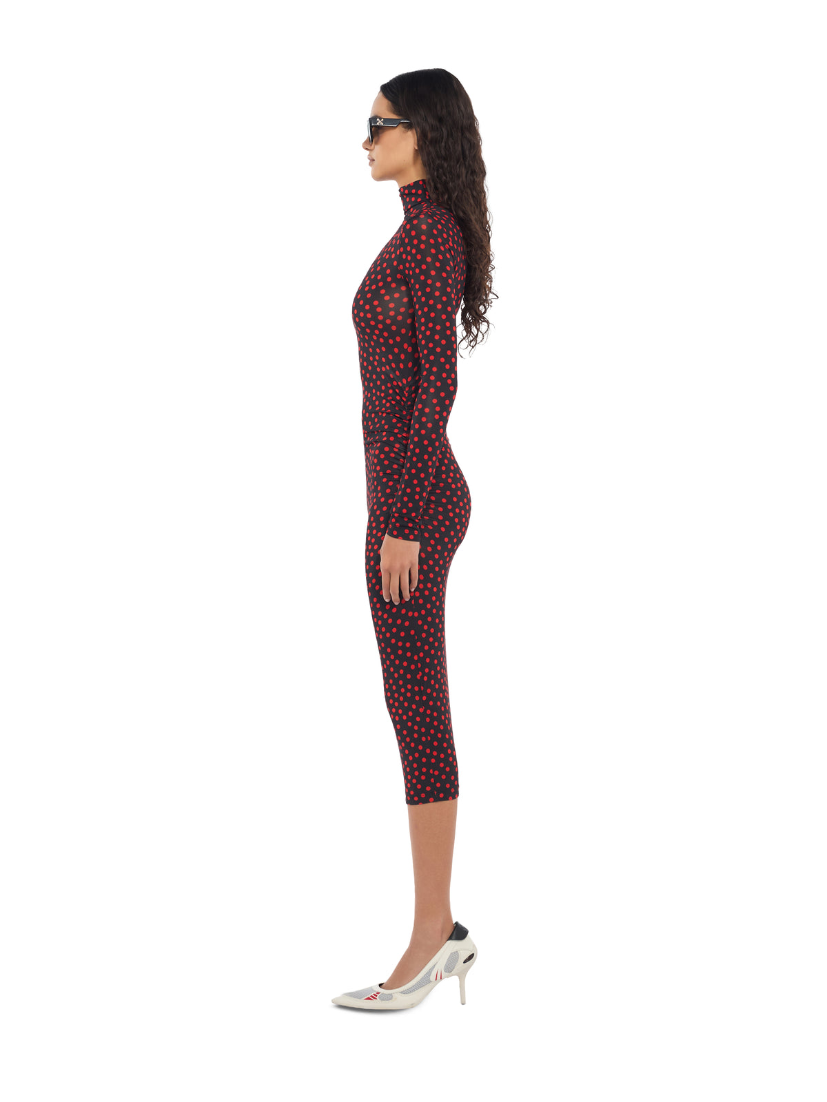 OFF WHITE Off Stamp Dot Second Skin Midi Dress Black Rumba Red 2FU00871T