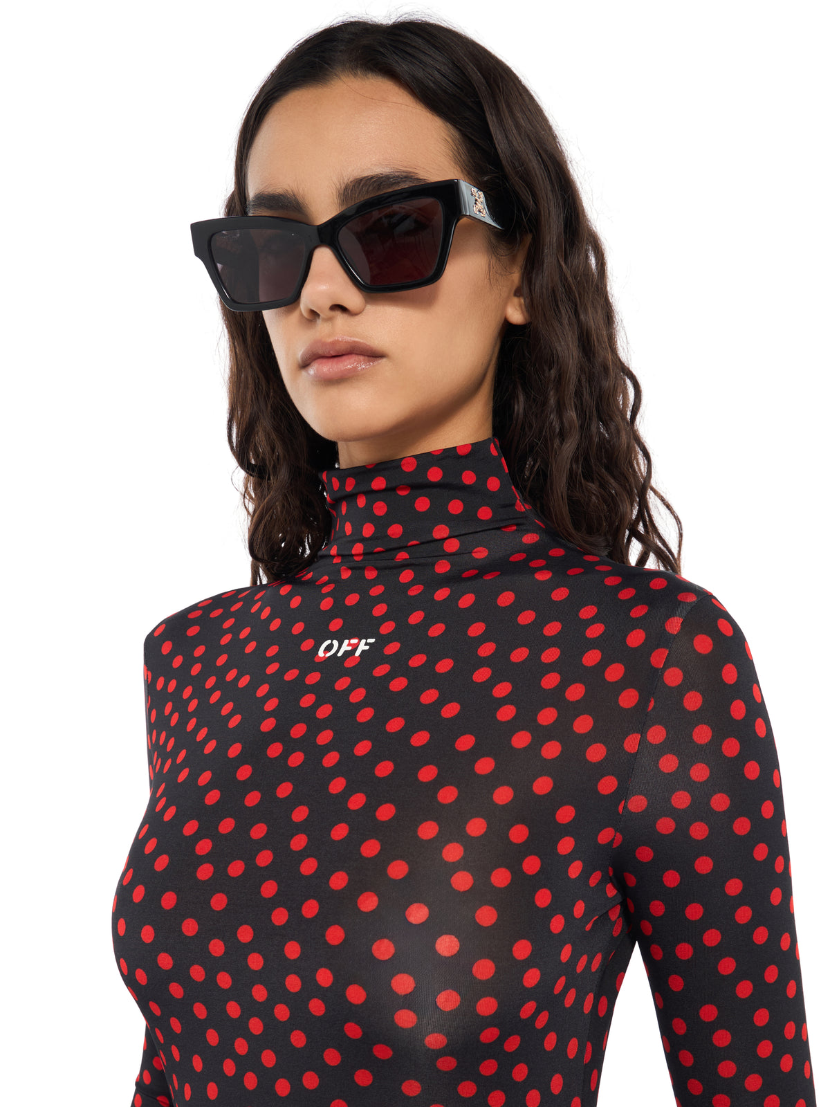 OFF WHITE Off Stamp Dot Second Skin Midi Dress Black Rumba Red 2FU00871T