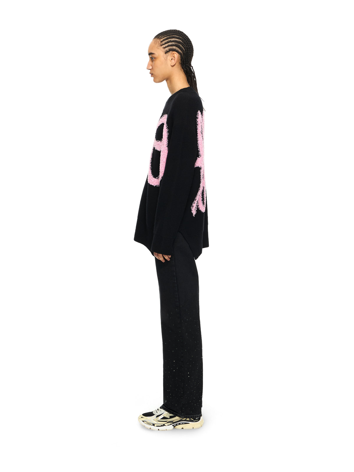 OFF WHITE Shared Fuzzy Knit Crewneck Black-Soft Pink 2HE10US26KNI001