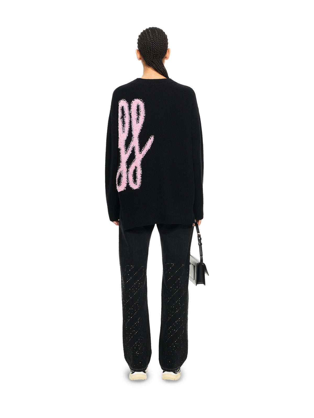 OFF WHITE Shared Fuzzy Knit Crewneck Black-Soft Pink 2HE10US26KNI001