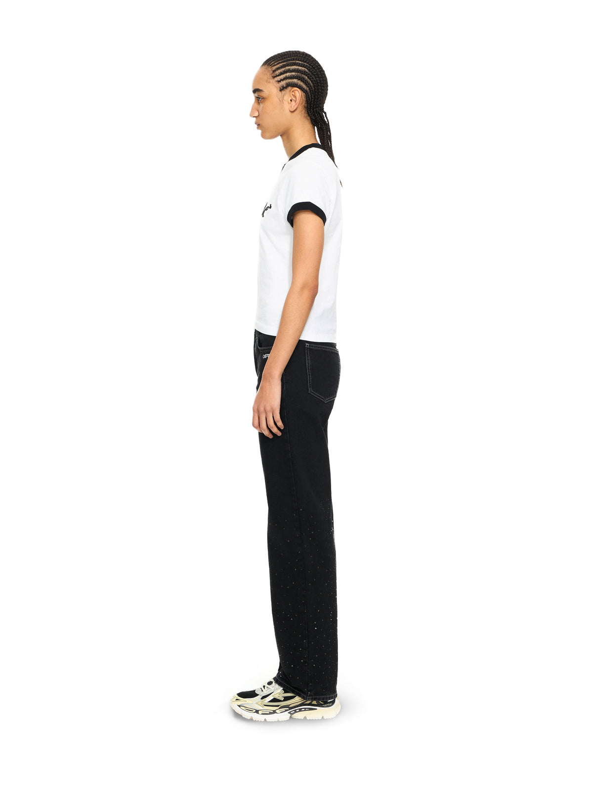 OFF WHITE OW X Swarovski Denim Susy Pants Black-White 2YA069S26DEN004
