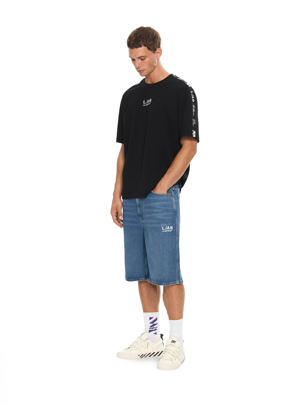 L/AB Diagonal Denim Shorts