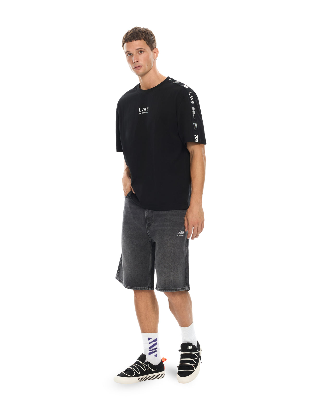 LAB L/AB Diagonal Denim Shorts PHANTOM BLACK 44LABF26D119