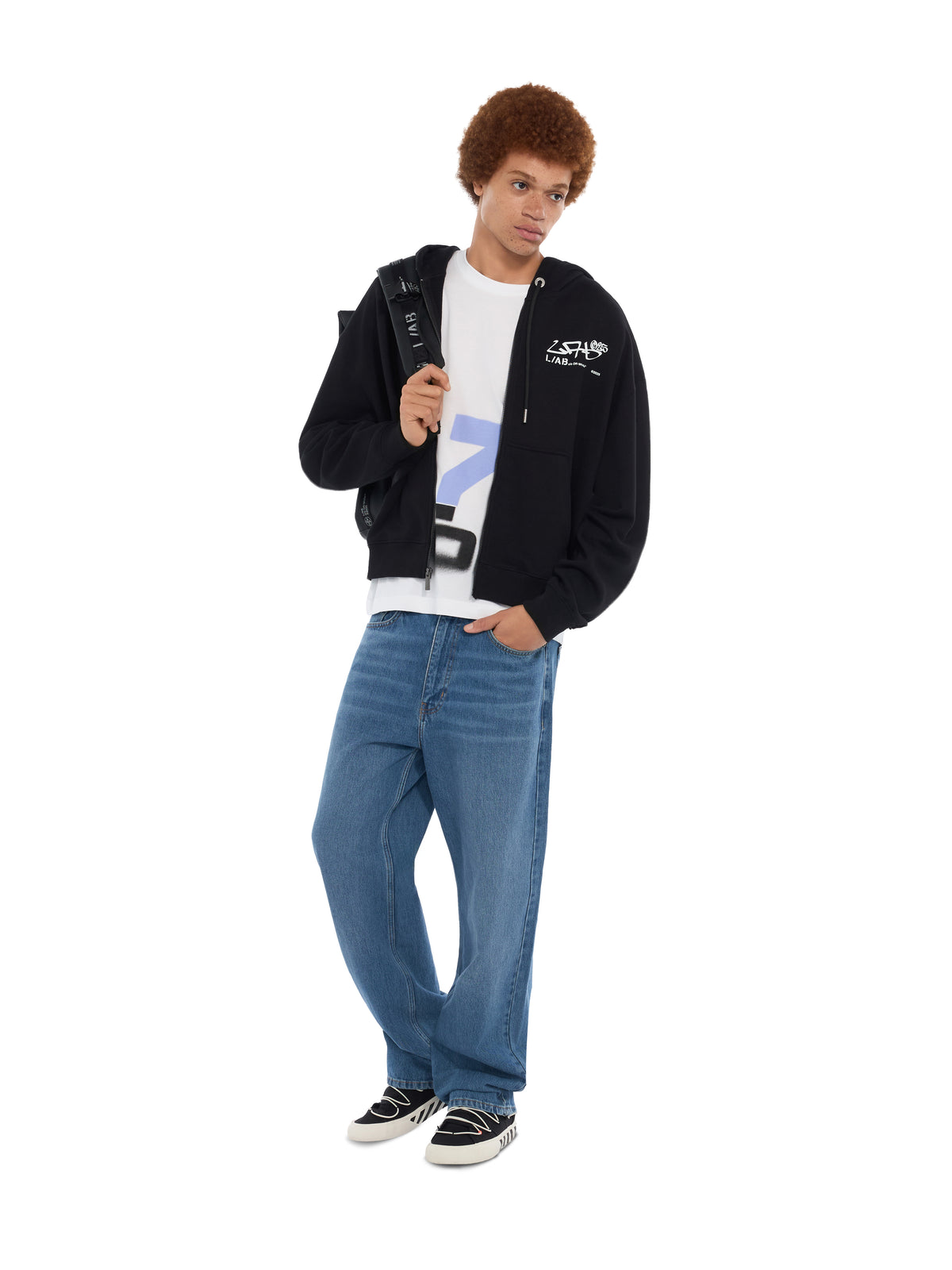 Diagonal Graffiti Zip Hoodie