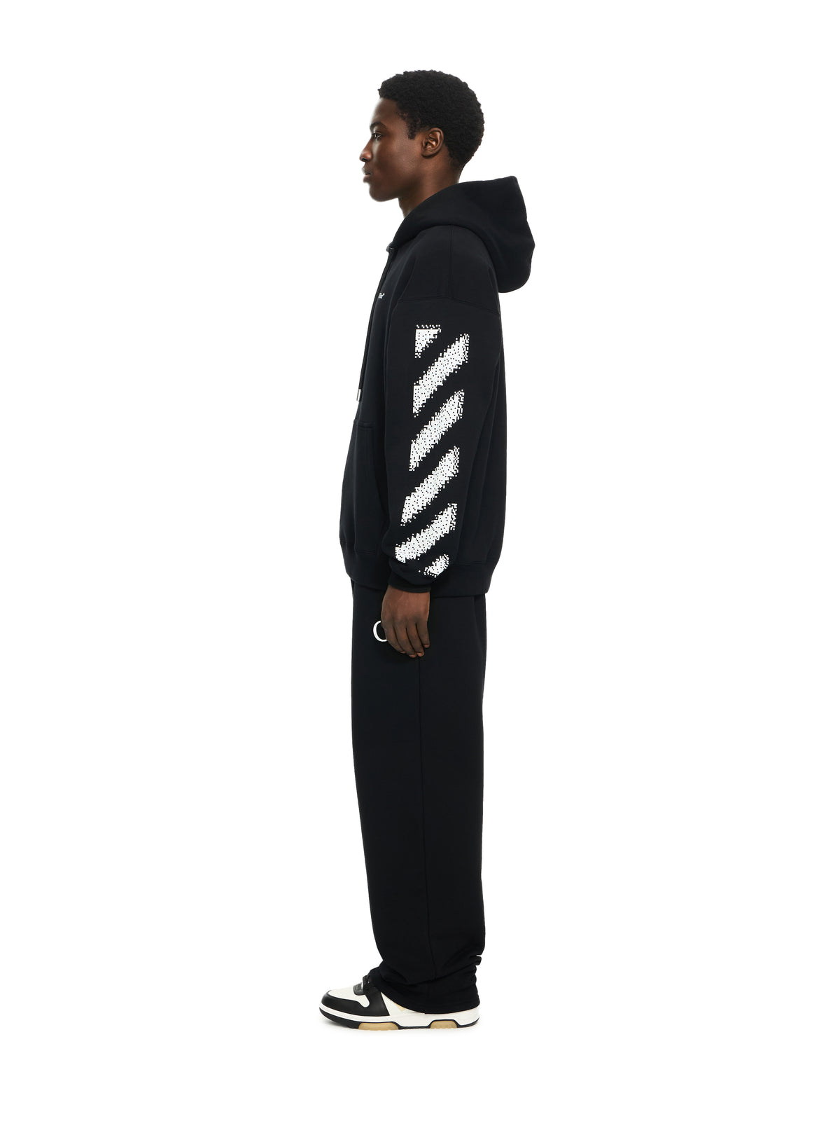 OFF WHITE Pixel Diagonal Skate Hoodie BLACK-WHITE 44MBB085G5F004
