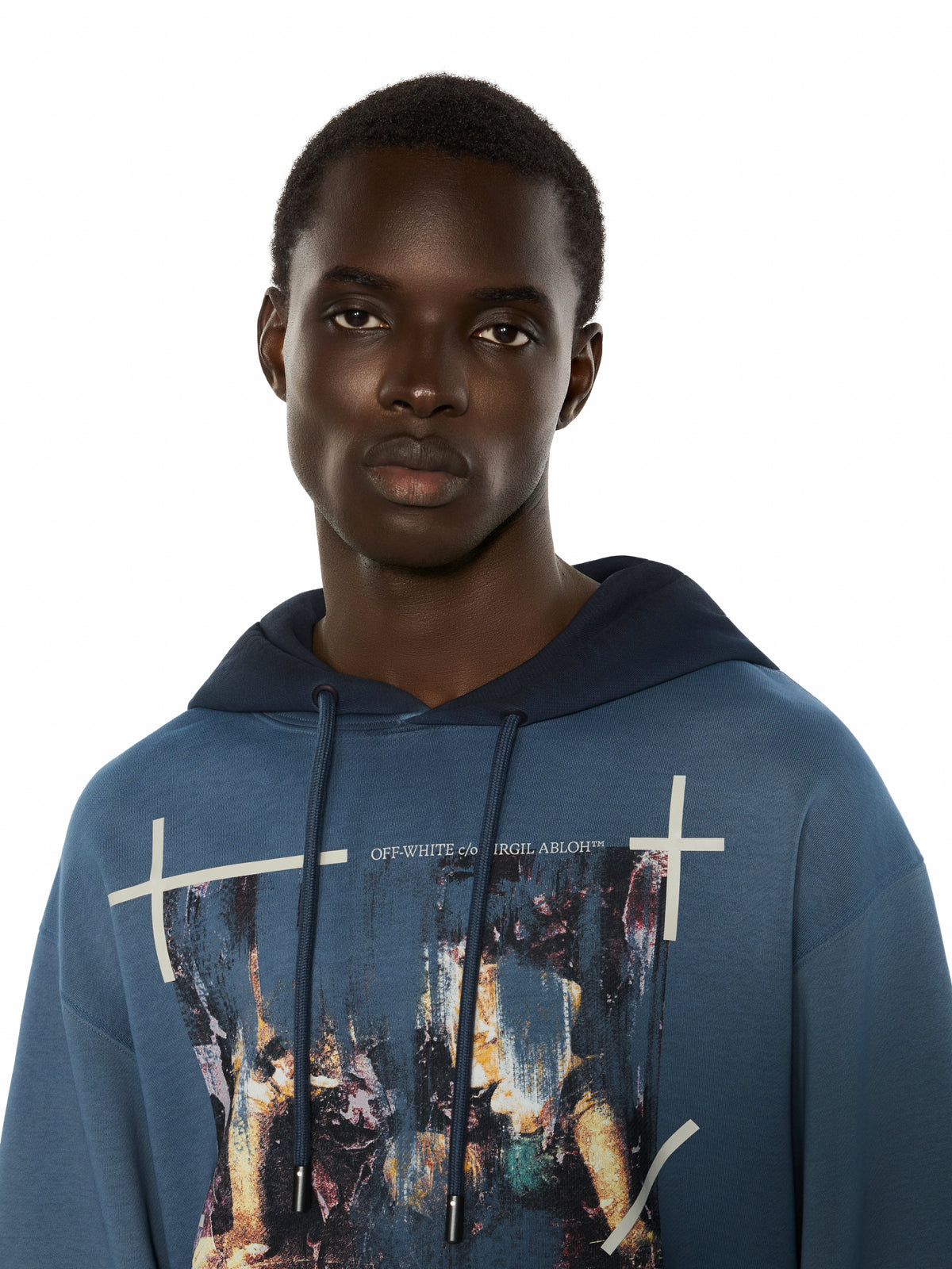 OFF WHITE Ripped Narciso Regular Hoodie CLOUD BLU GRAPHITE 44MBB12NF26F00A