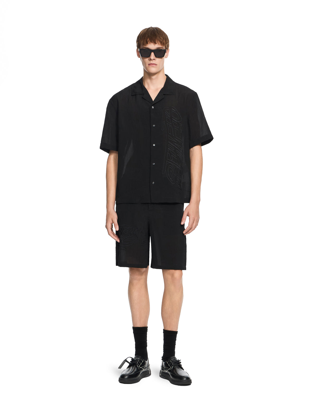 OFF WHITE Handstyle Logo Organza Bowling Shorts BLACK 44MCB09KF26F001