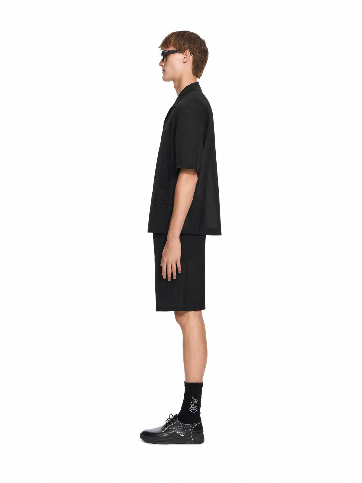 OFF WHITE Handstyle Logo Organza Bowling Shorts BLACK 44MCB09KF26F001
