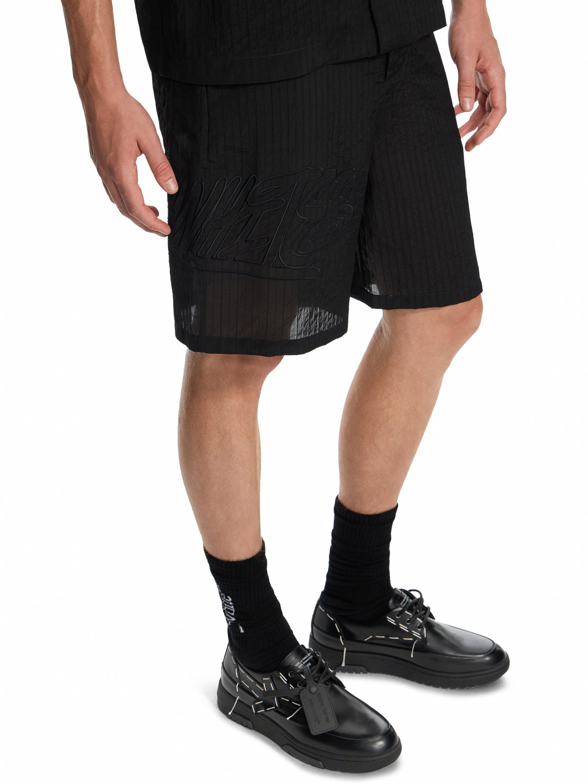 OFF WHITE Handstyle Logo Organza Bowling Shorts BLACK 44MCB09KF26F001