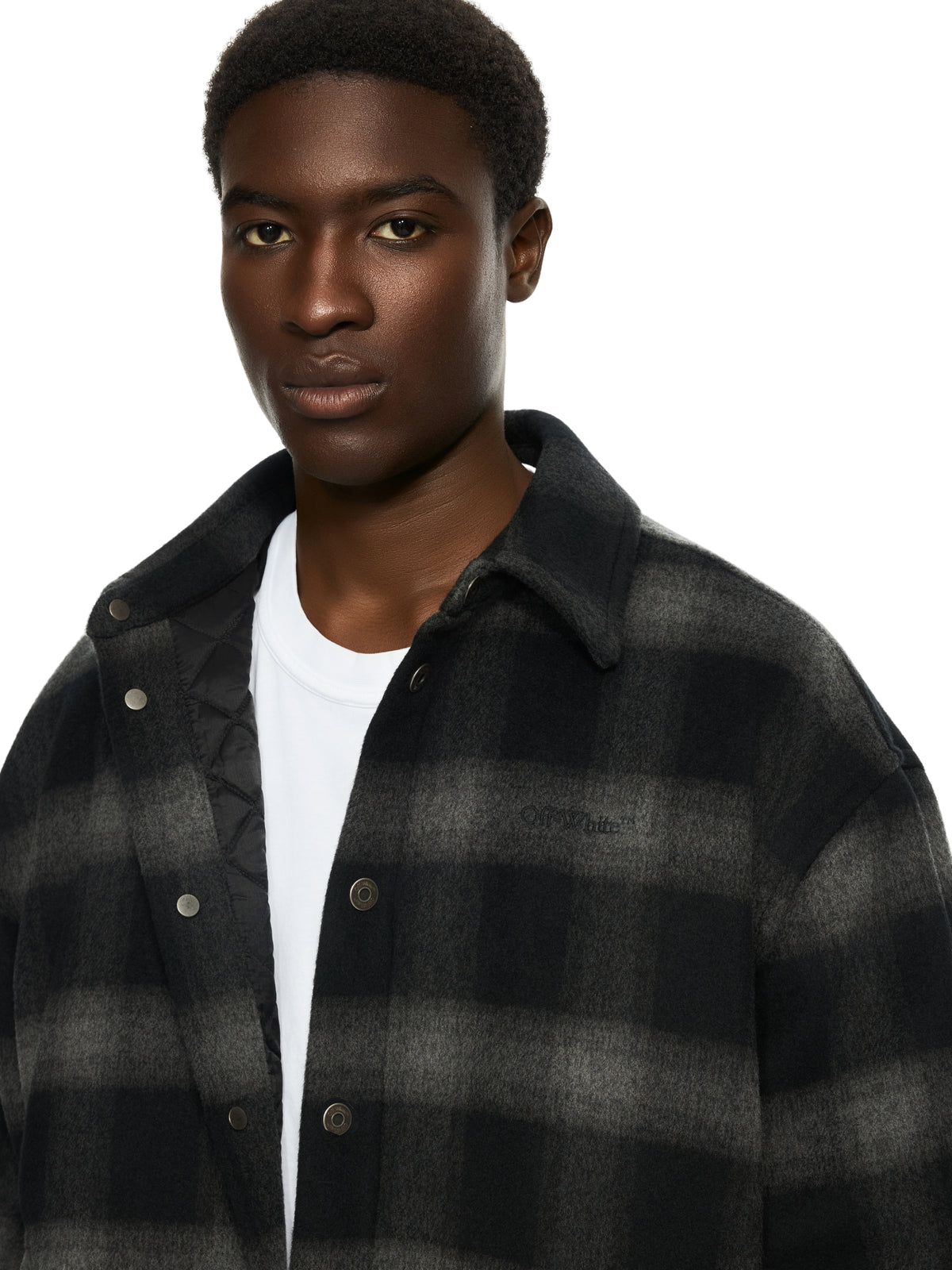 OFF WHITE Flannel Wool Padded Overshirt Coat BLACK 44MER09TF26F001