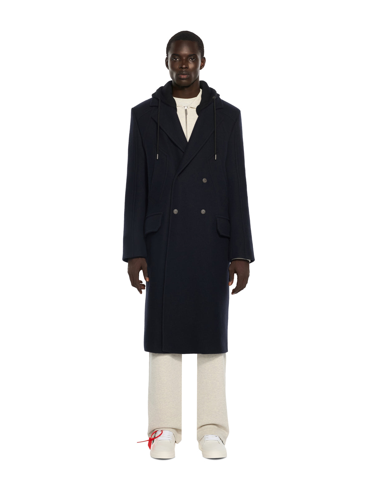 Wool Varsity Hooded Double-Breasted Coat