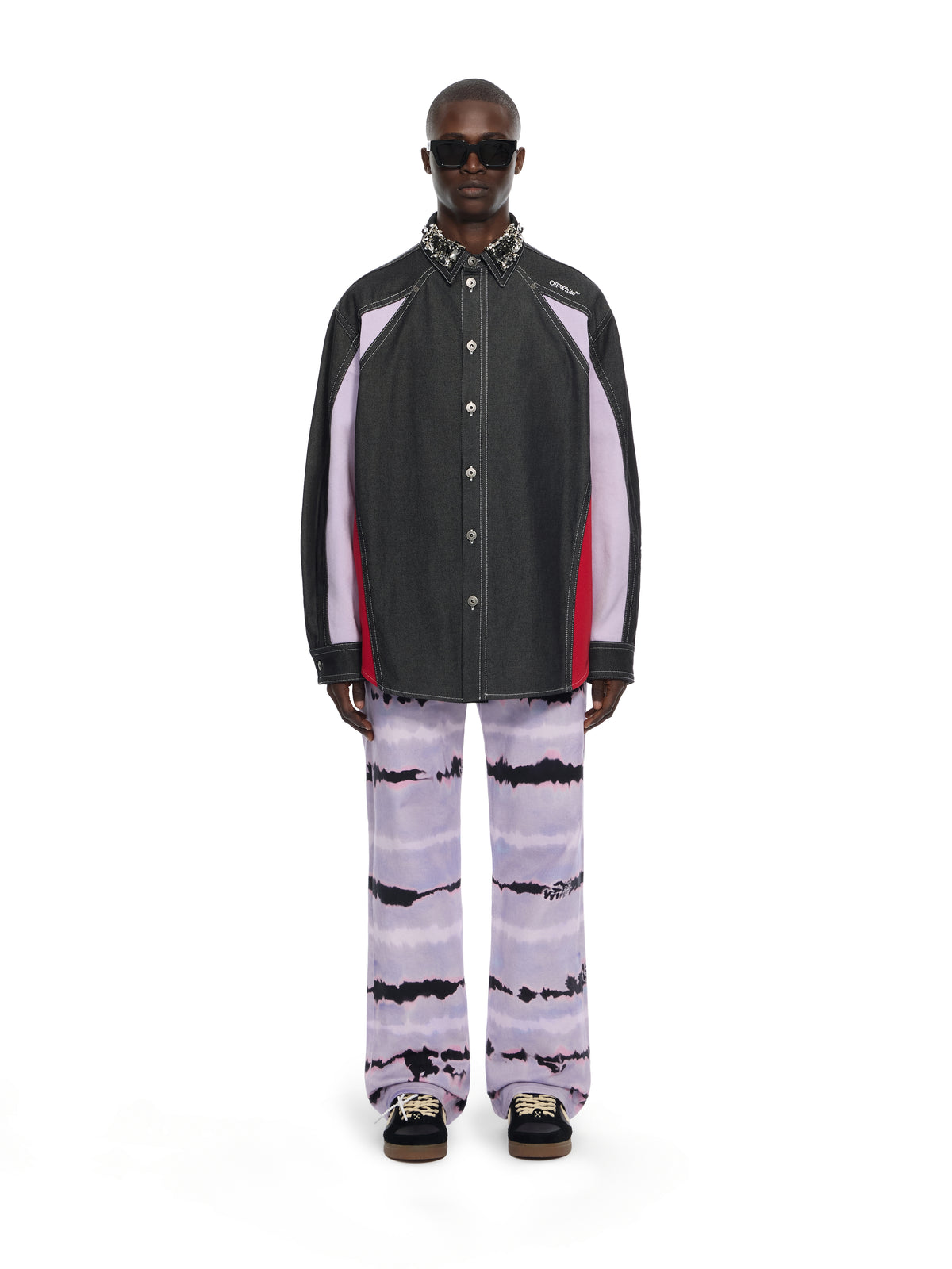 Color Block Denim Crystal Overshirt