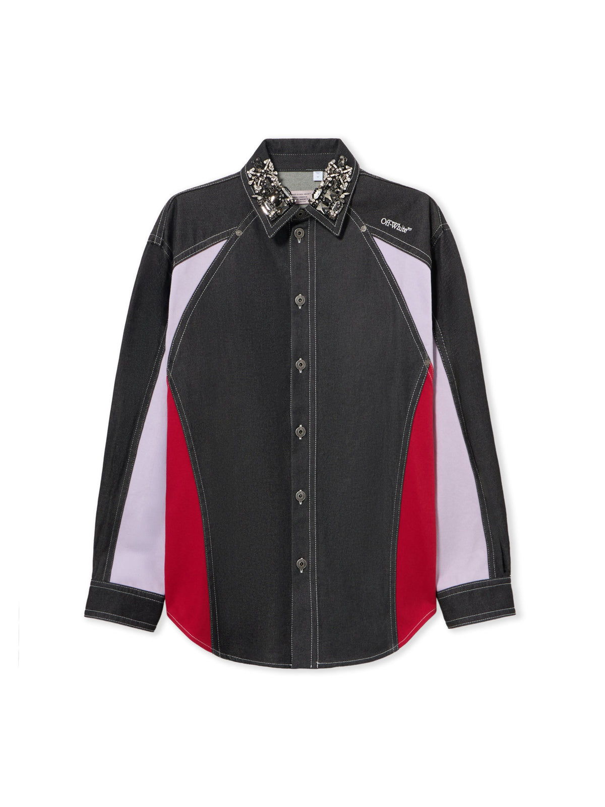 Color Block Denim Crystal Overshirt