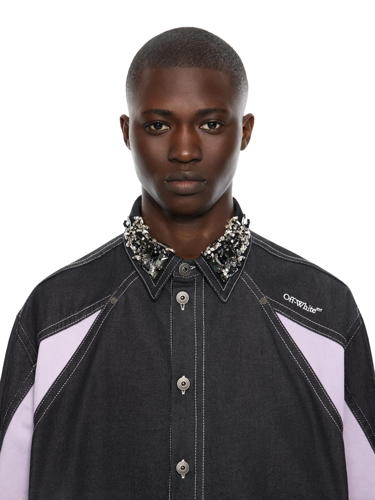 OFF WHITE Color Block Denim Crystal Overshirt BLACK 44MES01DZ26F002
