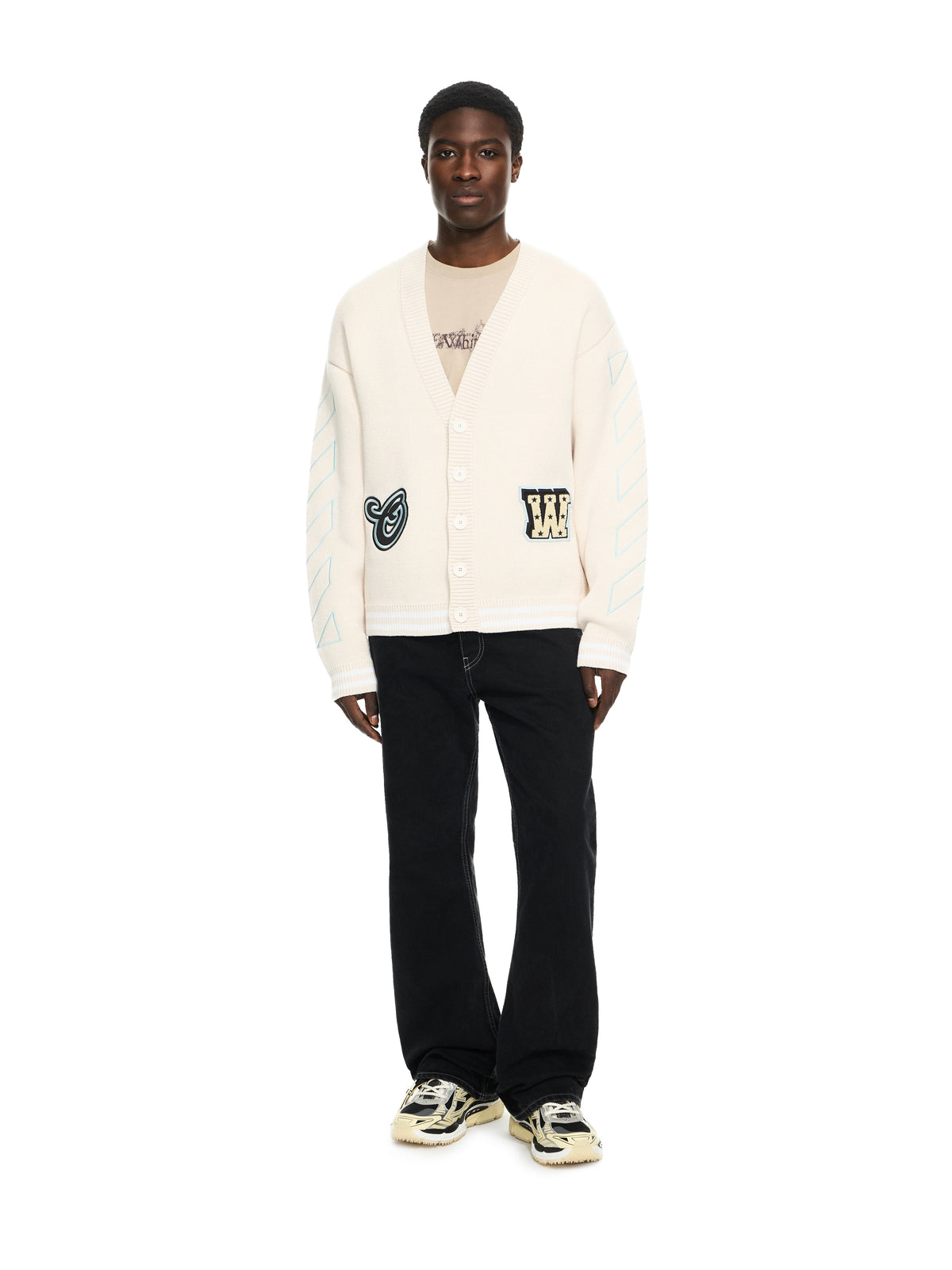 Star Logo Diagonal Varsity Knit Cardigan