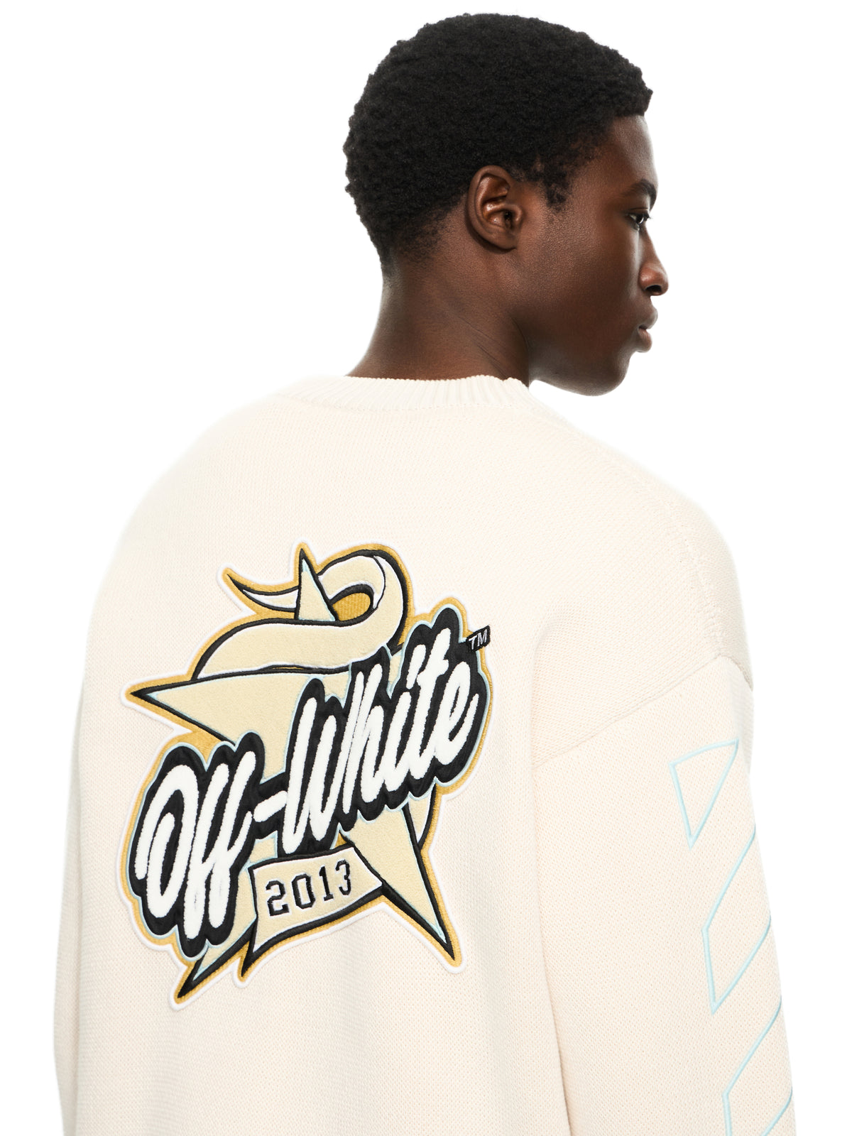 OFF WHITE Star Logo Diagonal Varsity Knit Cardigan CREAM 44MHB019S26K001