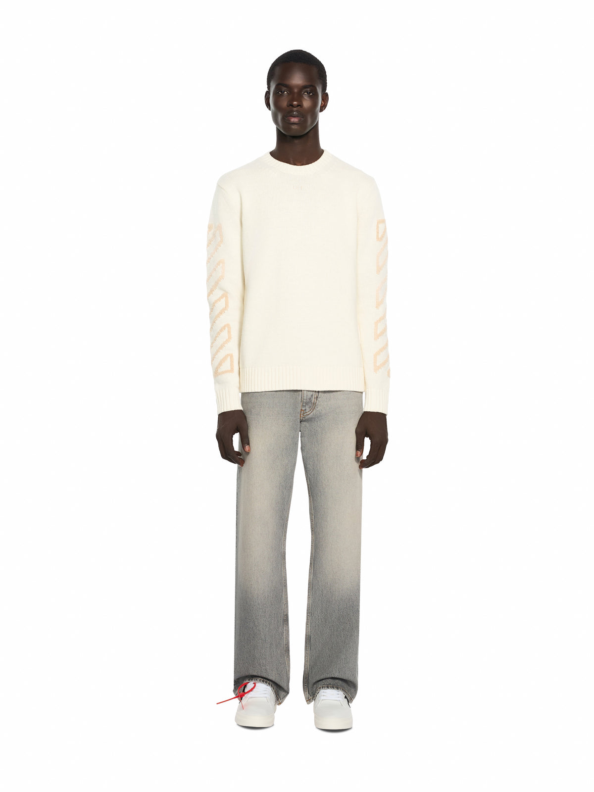 Diagonal Arrow Fuzzy Knit Crewneck