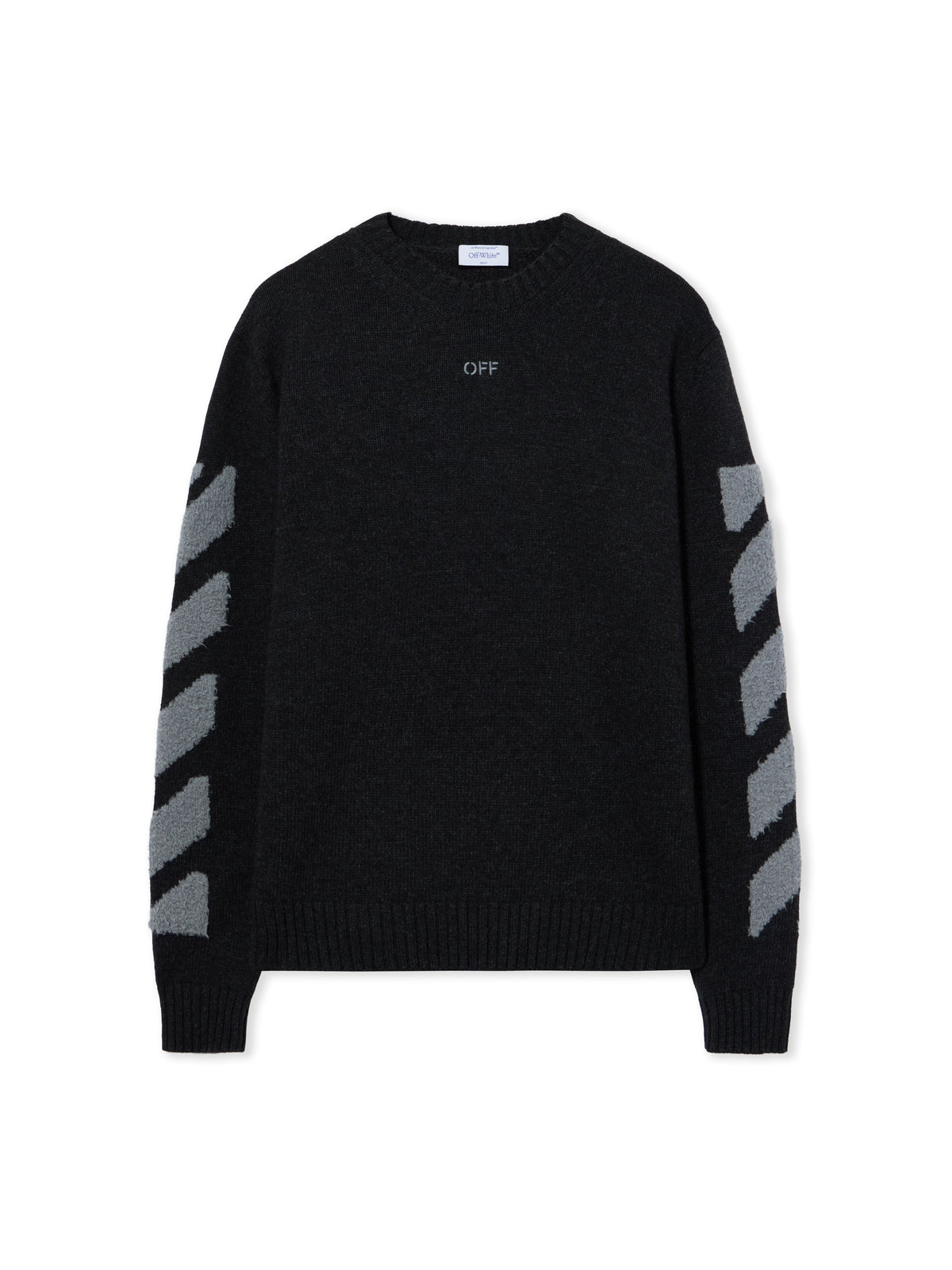 OFF WHITE Diagonals Fuzzy Knit Crewneck ANTRACITE 44MHE087F26K002