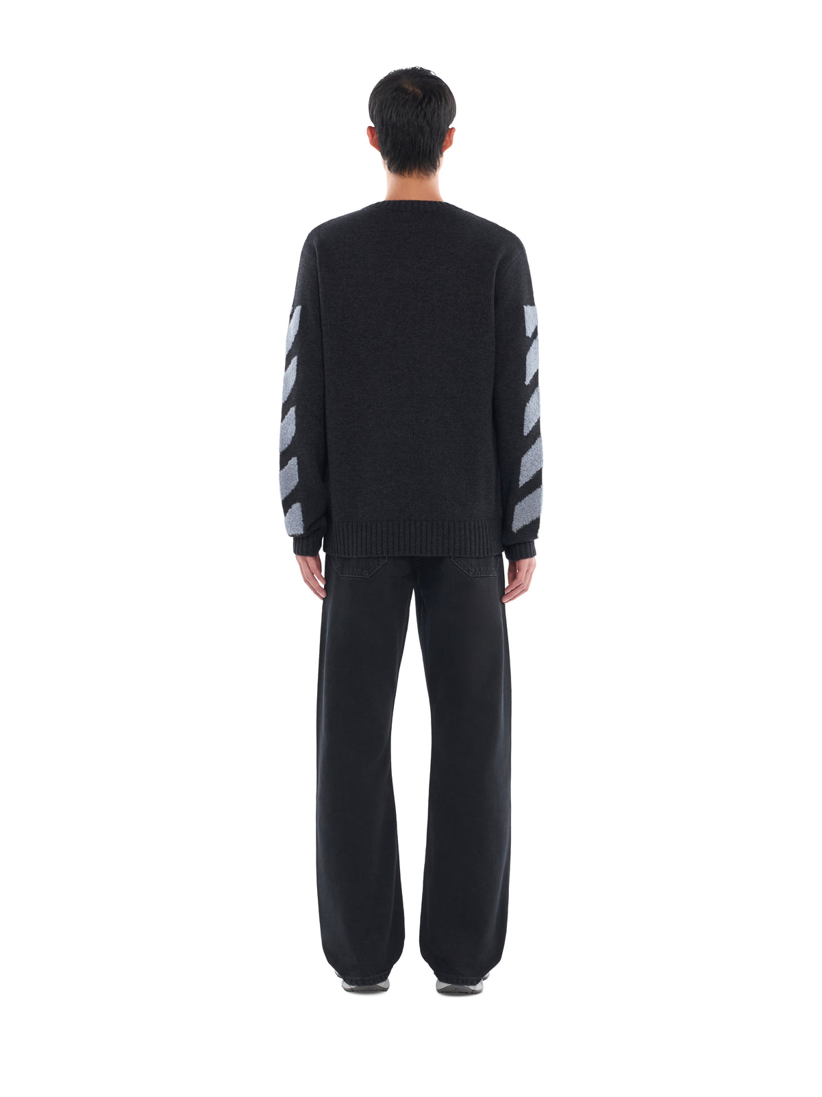 OFF WHITE Diagonals Fuzzy Knit Crewneck ANTRACITE 44MHE087F26K002