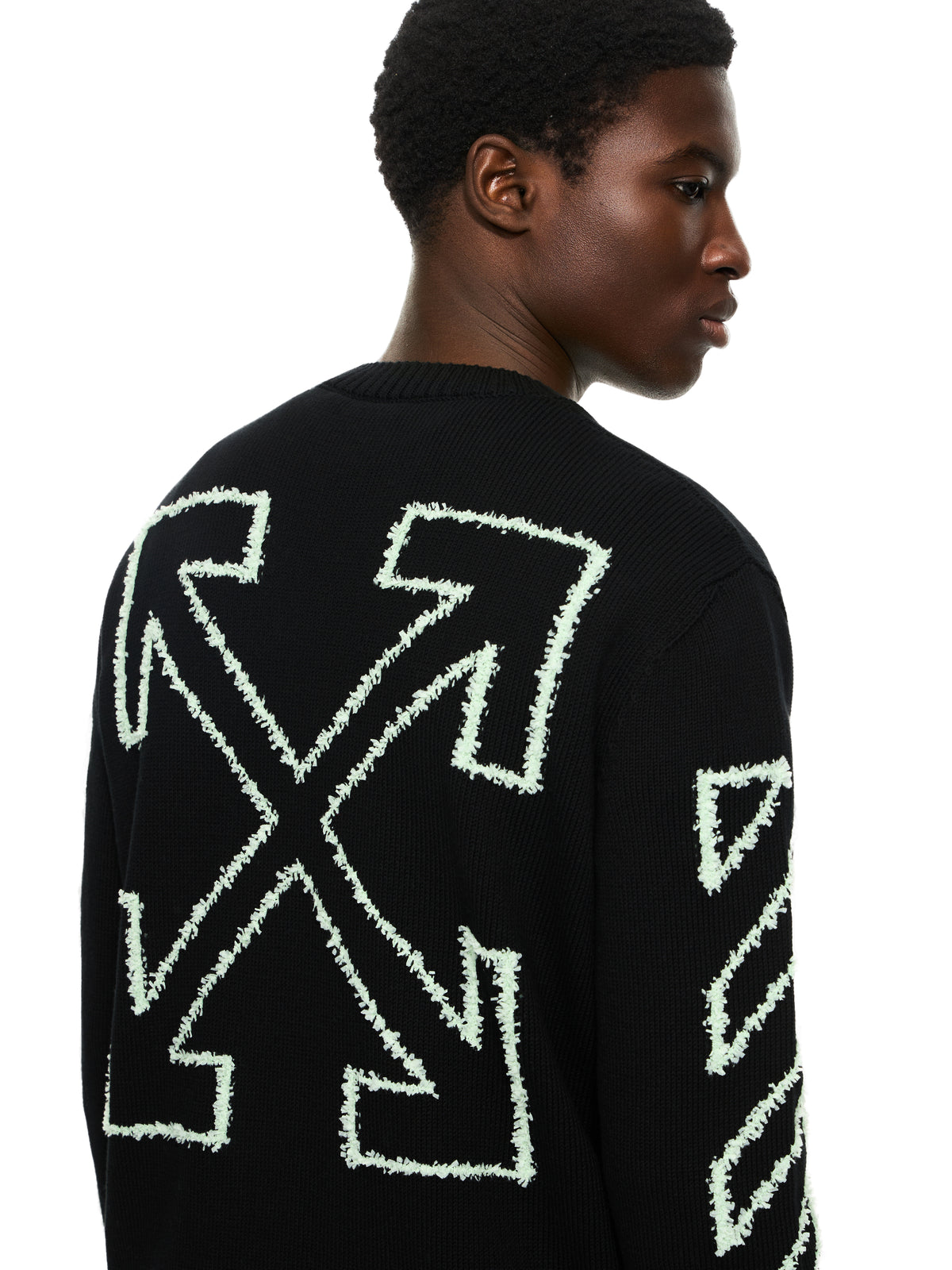 OFF WHITE Diagonal Arrow Fuzzy Crewneck Sweater BLACK 44MHE087S26K001