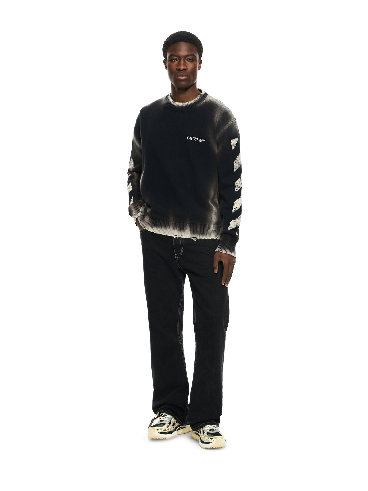 OFF WHITE Diag Corrosion Crewneck Sweater BLACK 44MHE20US26K003