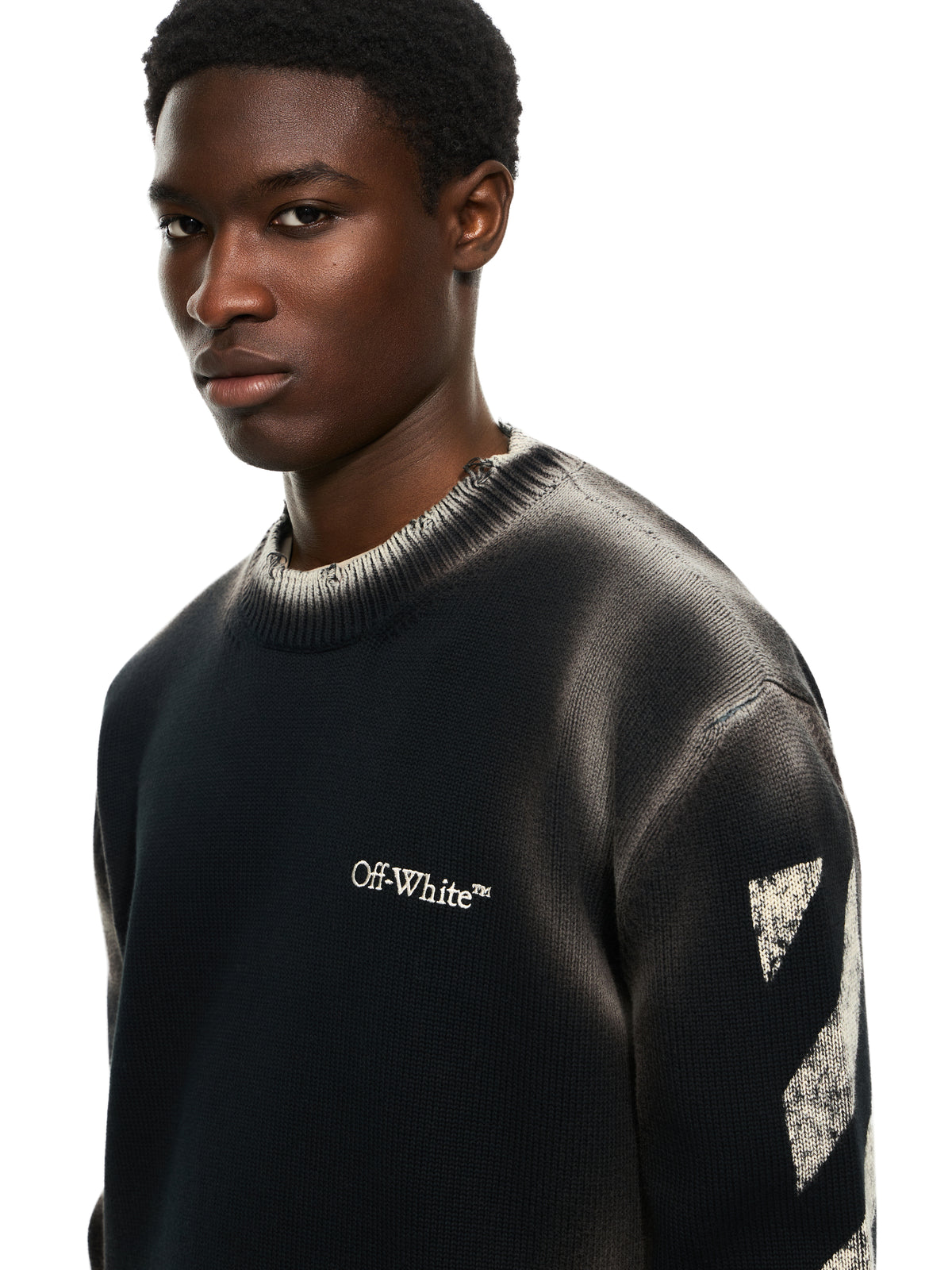OFF WHITE Diag Corrosion Crewneck Sweater BLACK 44MHE20US26K003