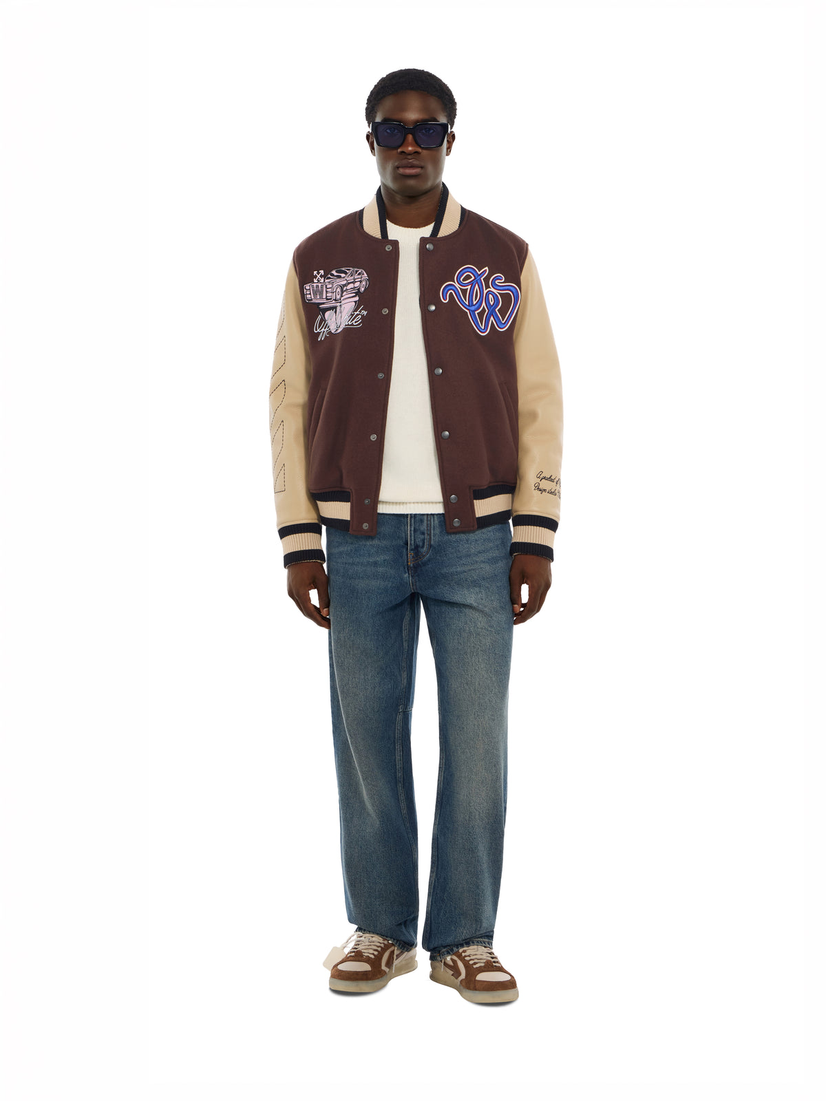 Cat Off Leather and Wool Varsity Jacket