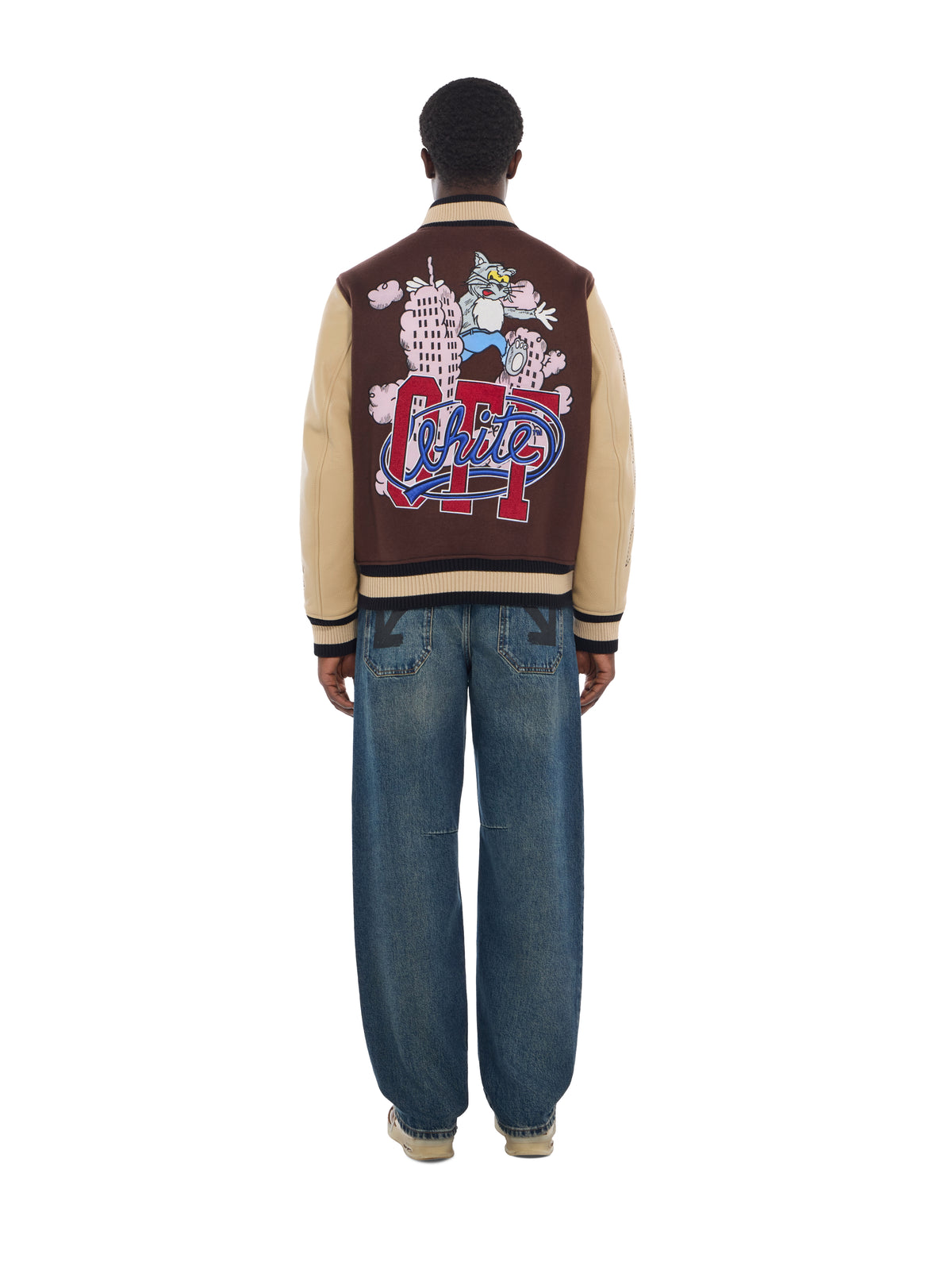 OFF WHITE Cat Off Leather and Wool Varsity Jacket FRENCH ROAST 44MJA122F26L001