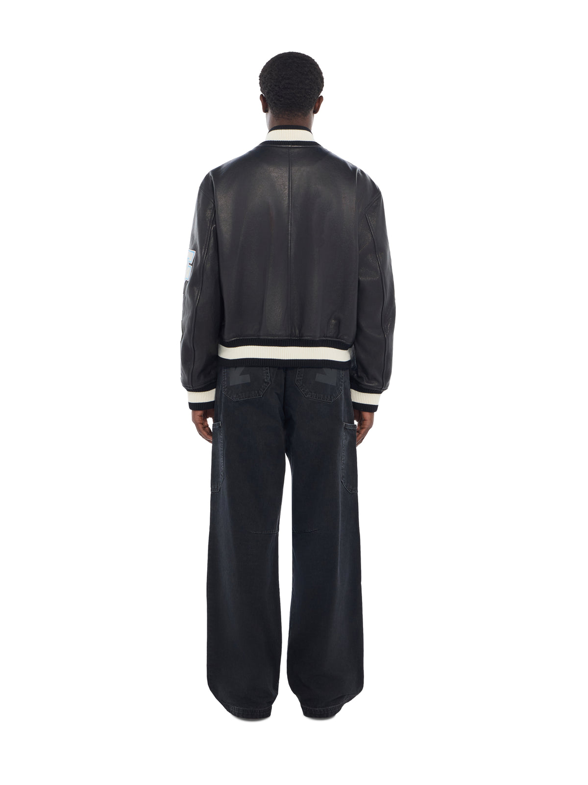 OFF WHITE OG Patches Racing Leather Varsity Jacket BLACK 44MJA142F26L001