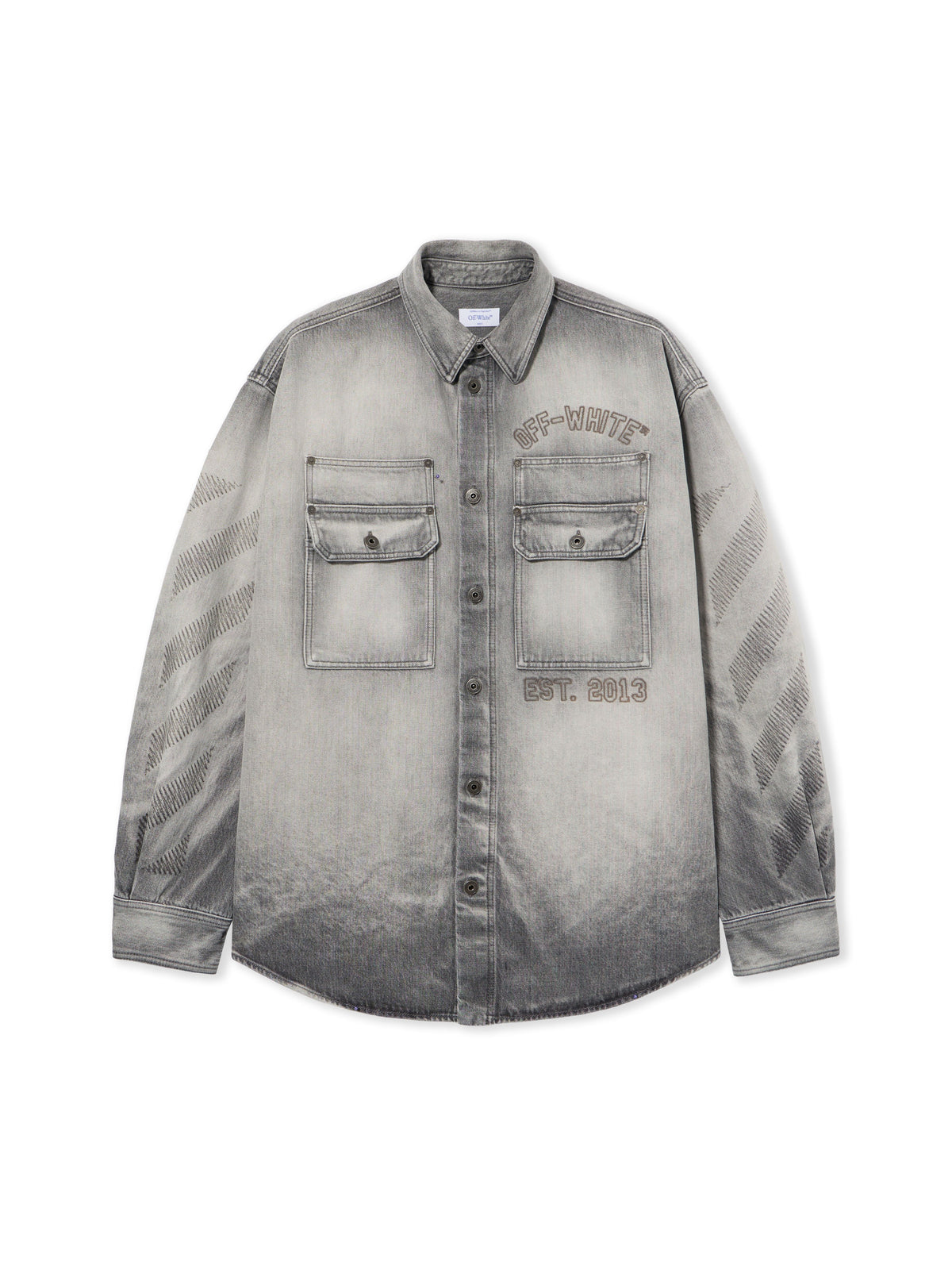 Diagonal Embroidered Denim Military Overshirt