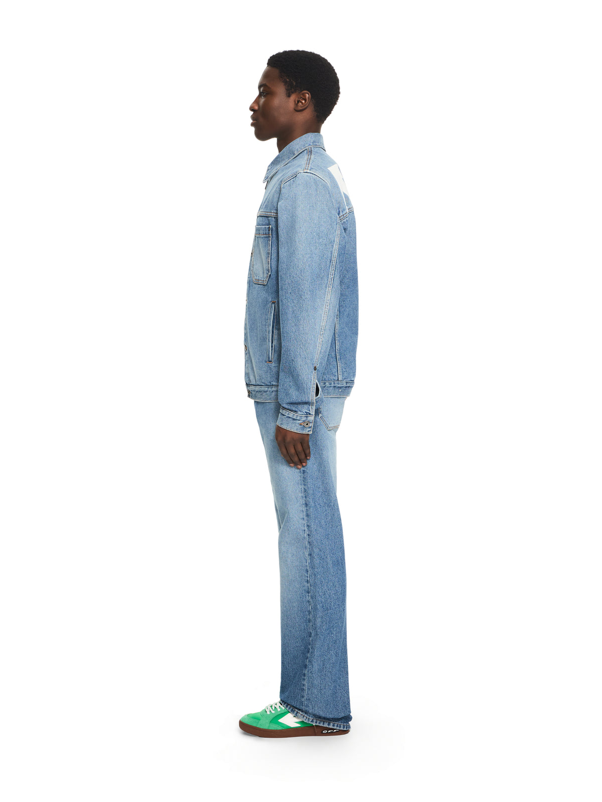 OFF WHITE Half Arrow Denim Skate Jacket LIGHT MEDIUM BLUE 44MYE09QS26D002