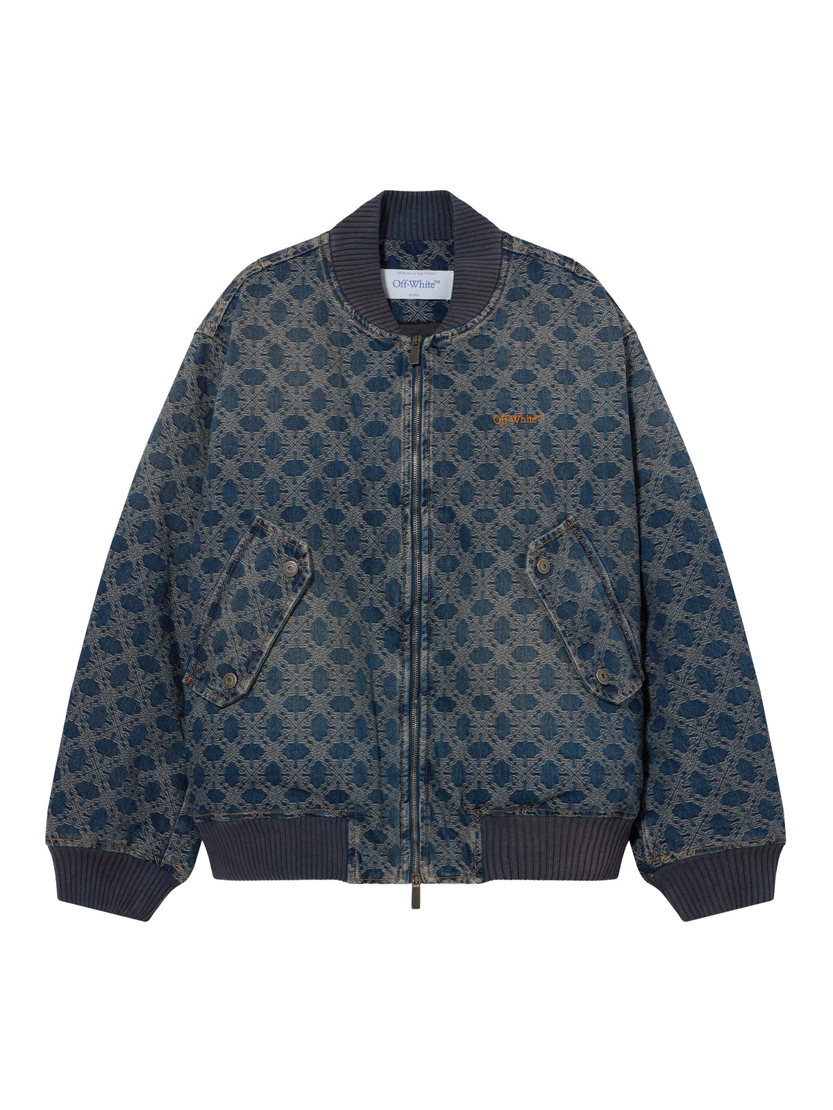OFF WHITE Arrow Monogram Denim Bomber Jacket DIRTY DARK BLUE 44MYQ00LF26D001