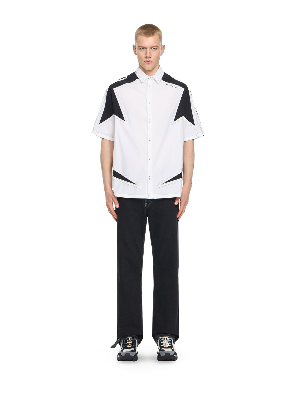 OFF WHITE Race Logo Star Bowling Shirt WHITE 44XGG01HS26F001