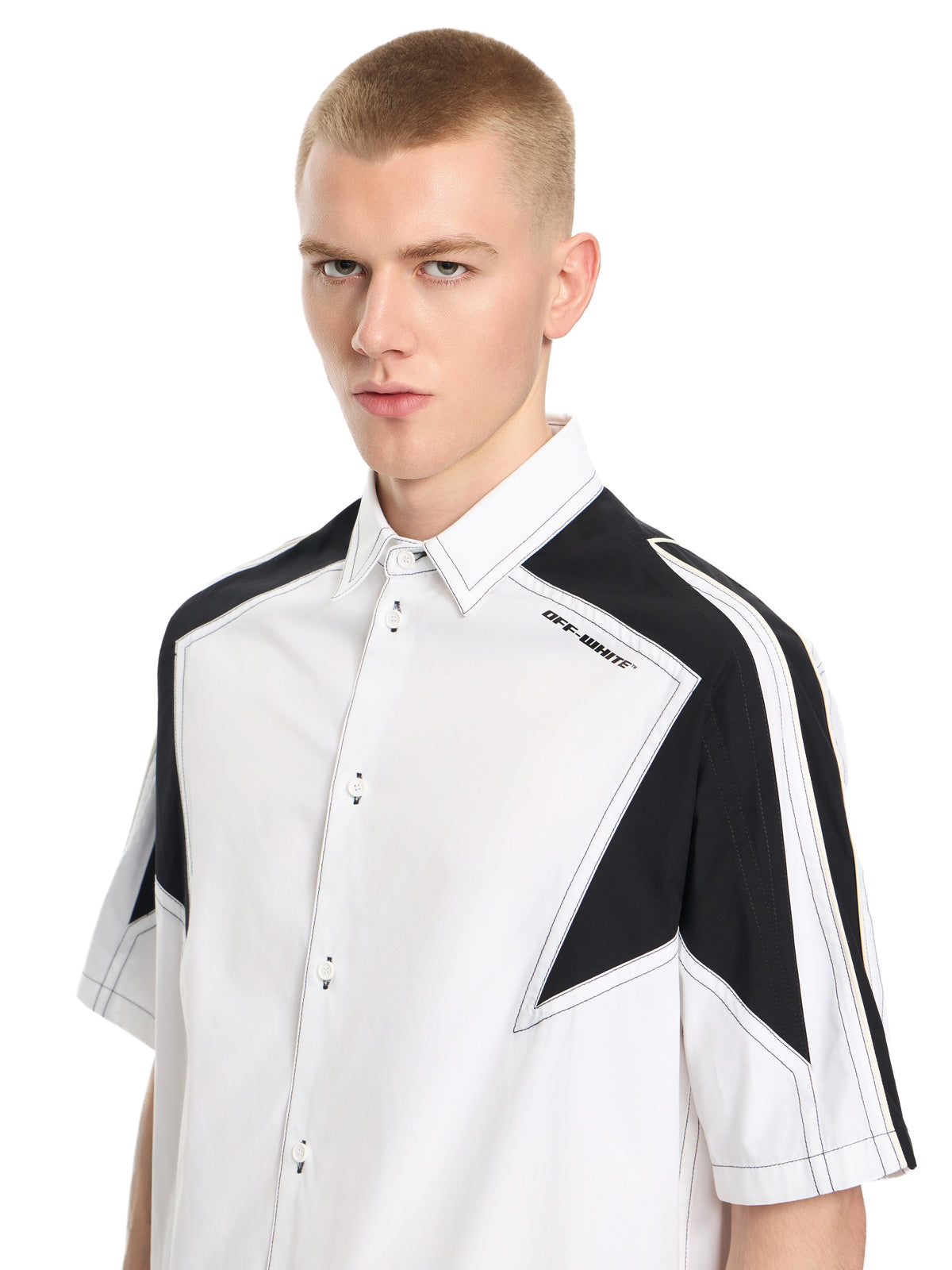 OFF WHITE Race Logo Star Bowling Shirt WHITE 44XGG01HS26F001