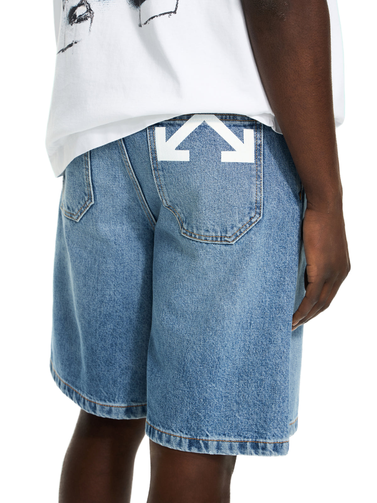 OFF WHITE Half Arrow Denim Shorts LIGHT MEDIUM BLUE 44XYC028S26D001