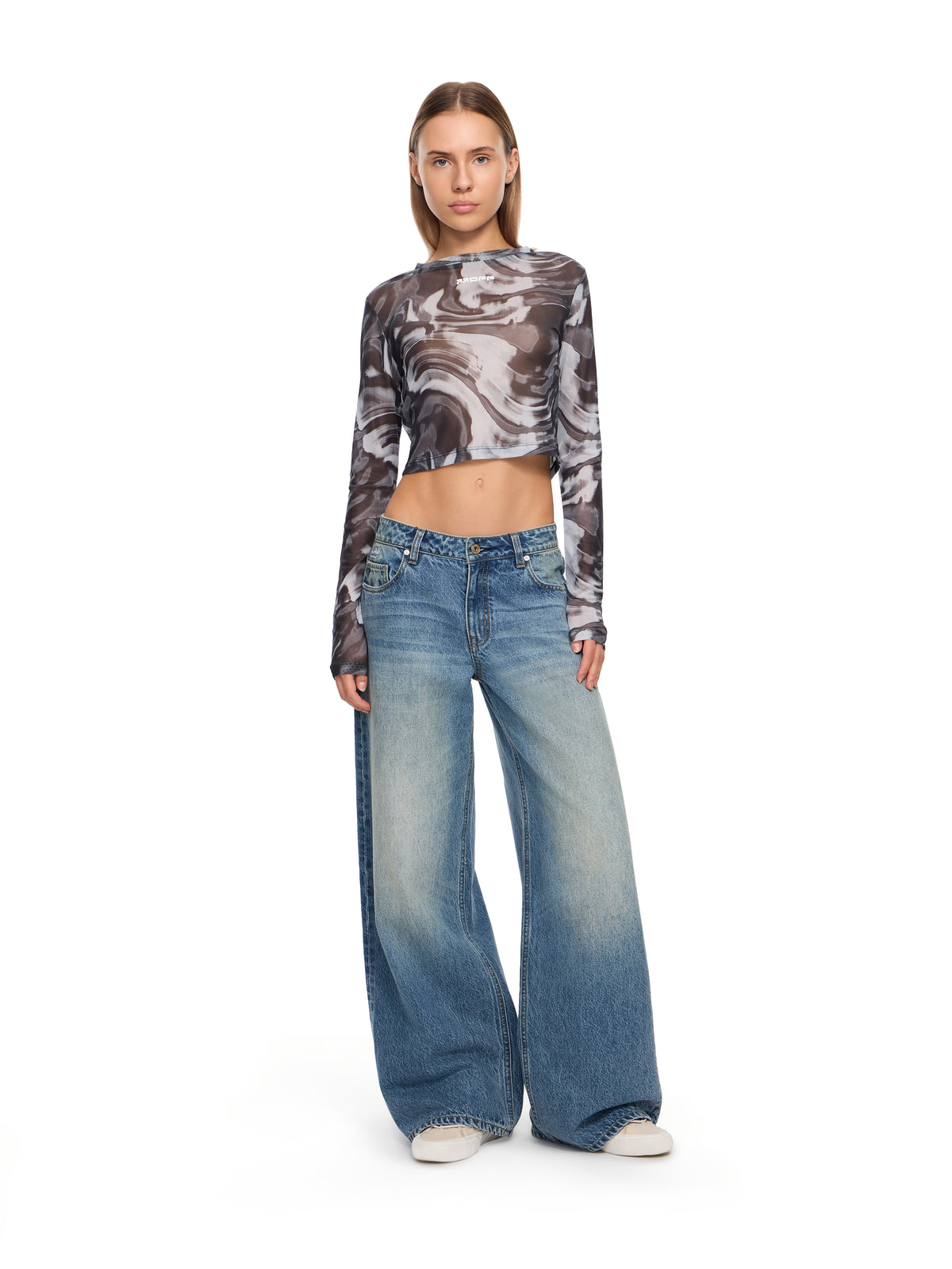 L/AB Mesh Printed Crop Top
